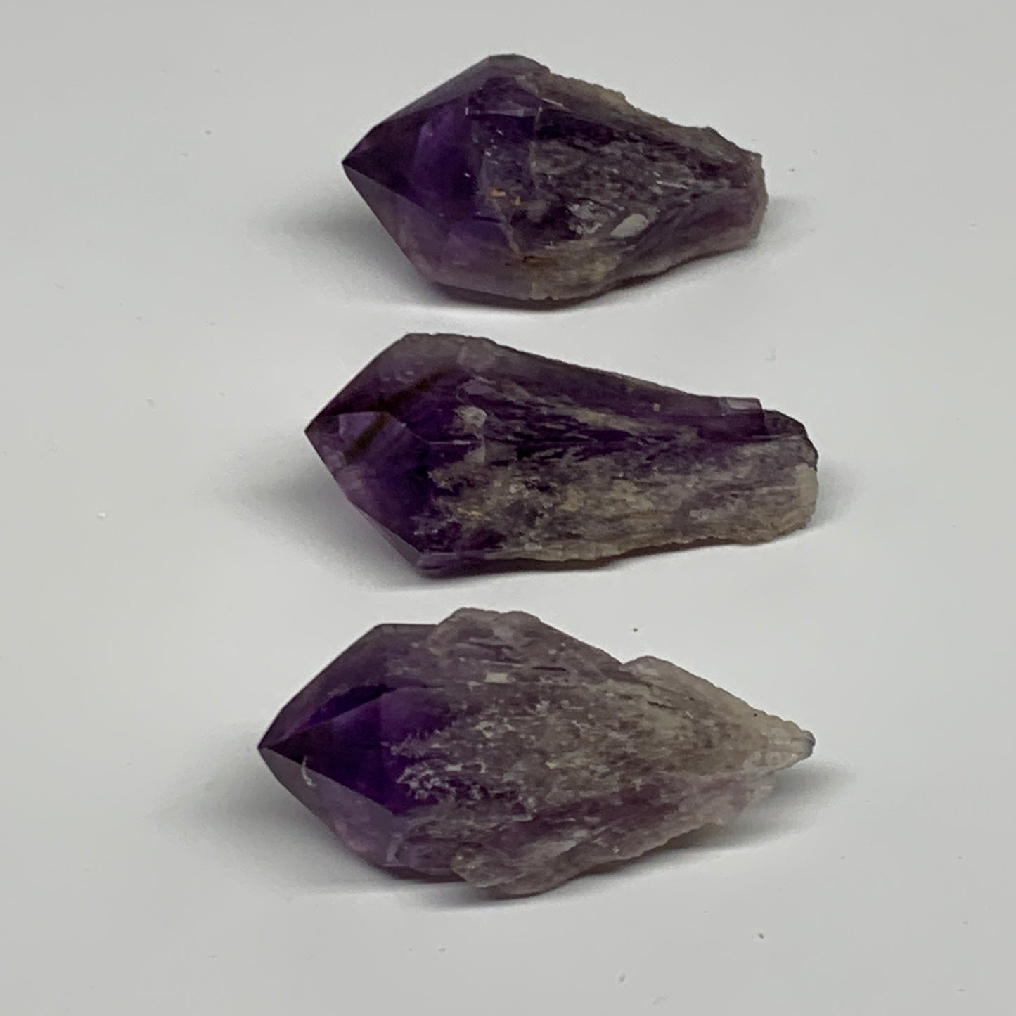 117.5g, 2.1" - 2.3", 3pcs, Amethyst Point Polished Rough lower part, B32389