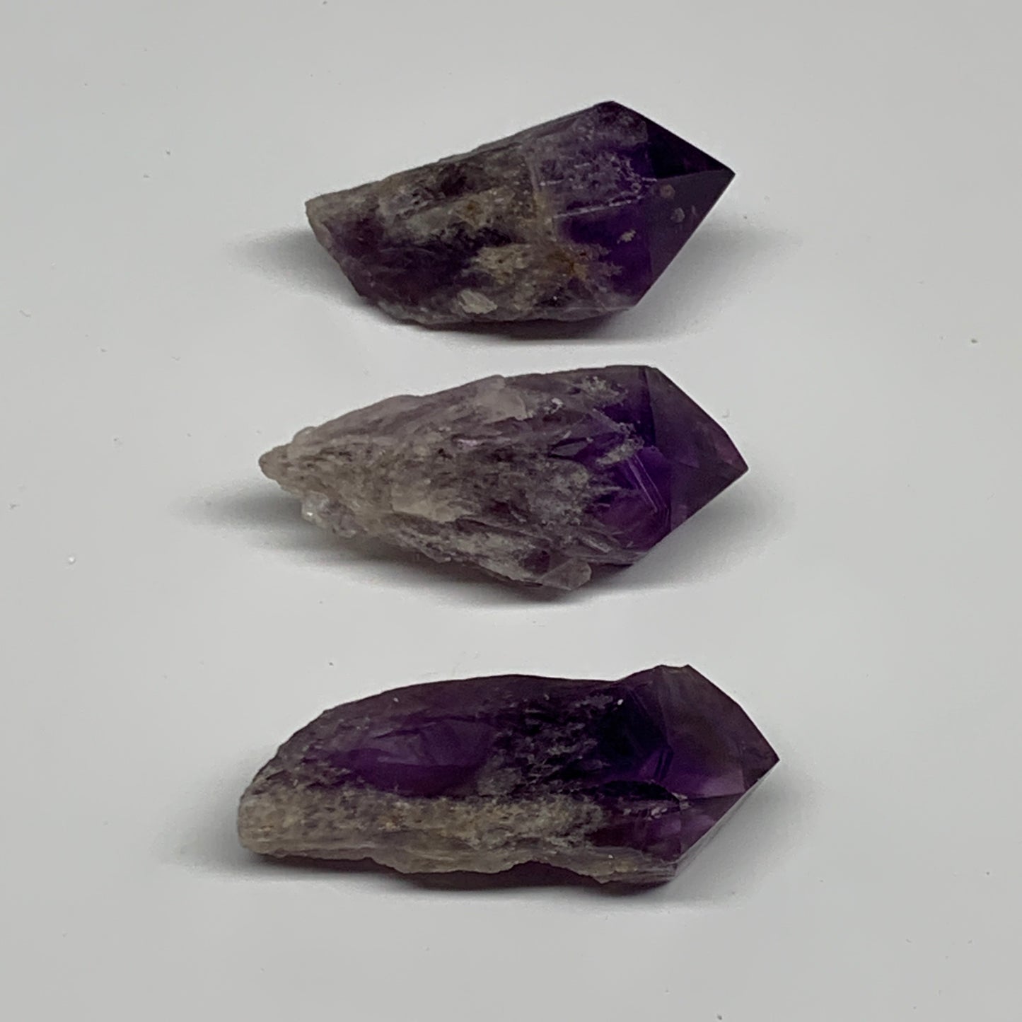 117.5g, 2.1" - 2.3", 3pcs, Amethyst Point Polished Rough lower part, B32389