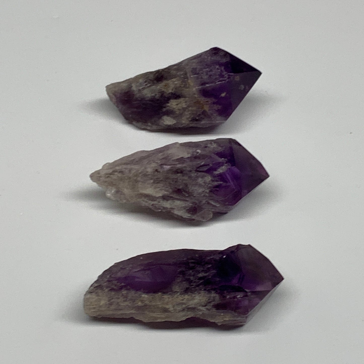 117.5g, 2.1" - 2.3", 3pcs, Amethyst Point Polished Rough lower part, B32389