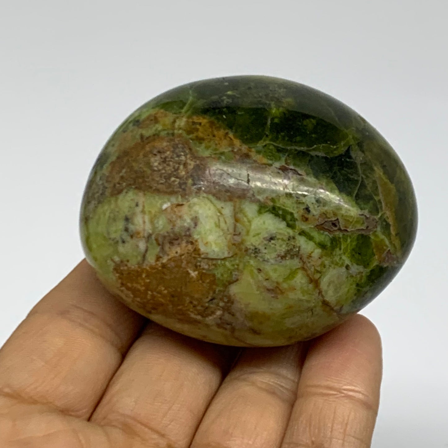 140g, 2.4"x2"x1.6", Green Opal Crystal PalmStone Polished Reiki, B38276