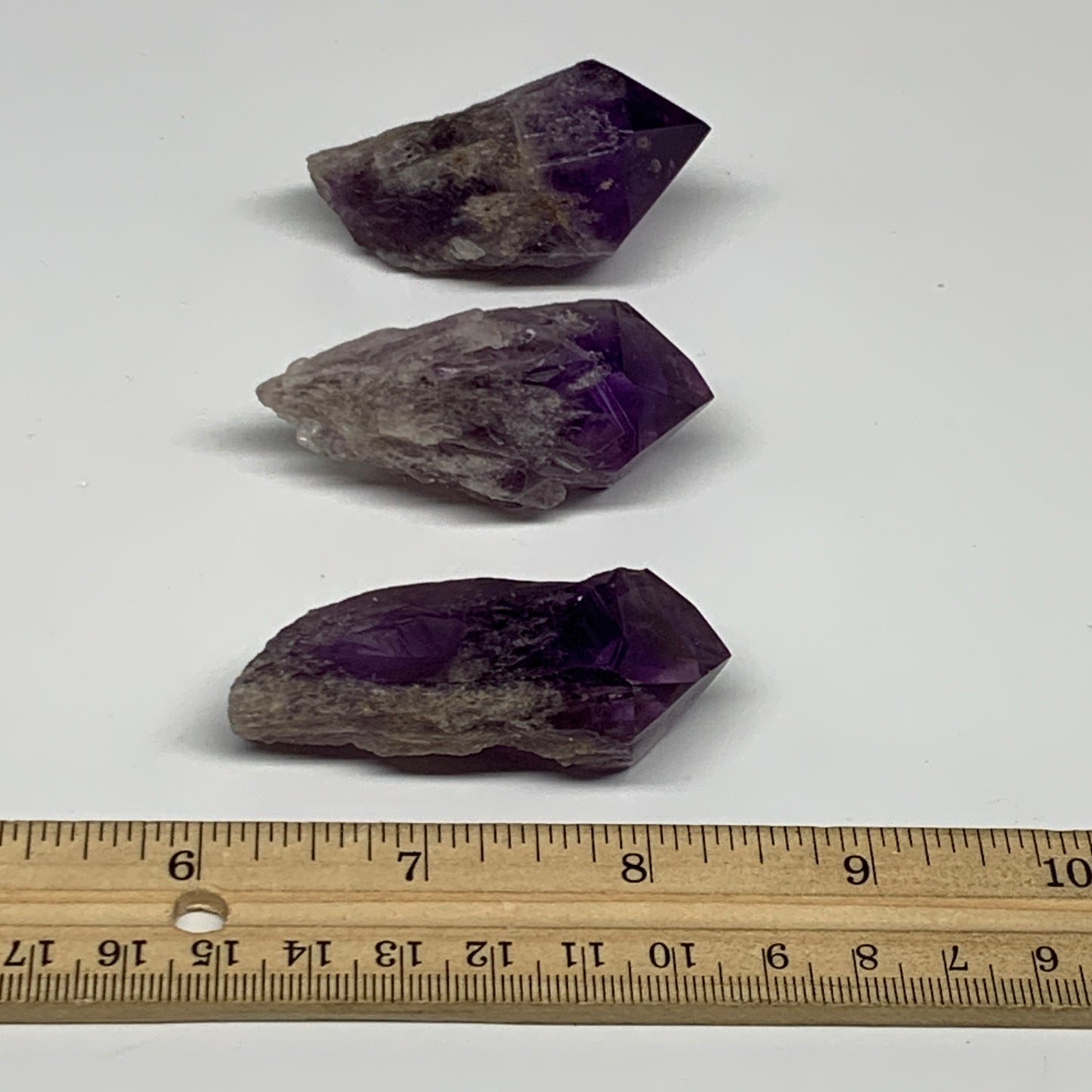 117.5g, 2.1" - 2.3", 3pcs, Amethyst Point Polished Rough lower part, B32389