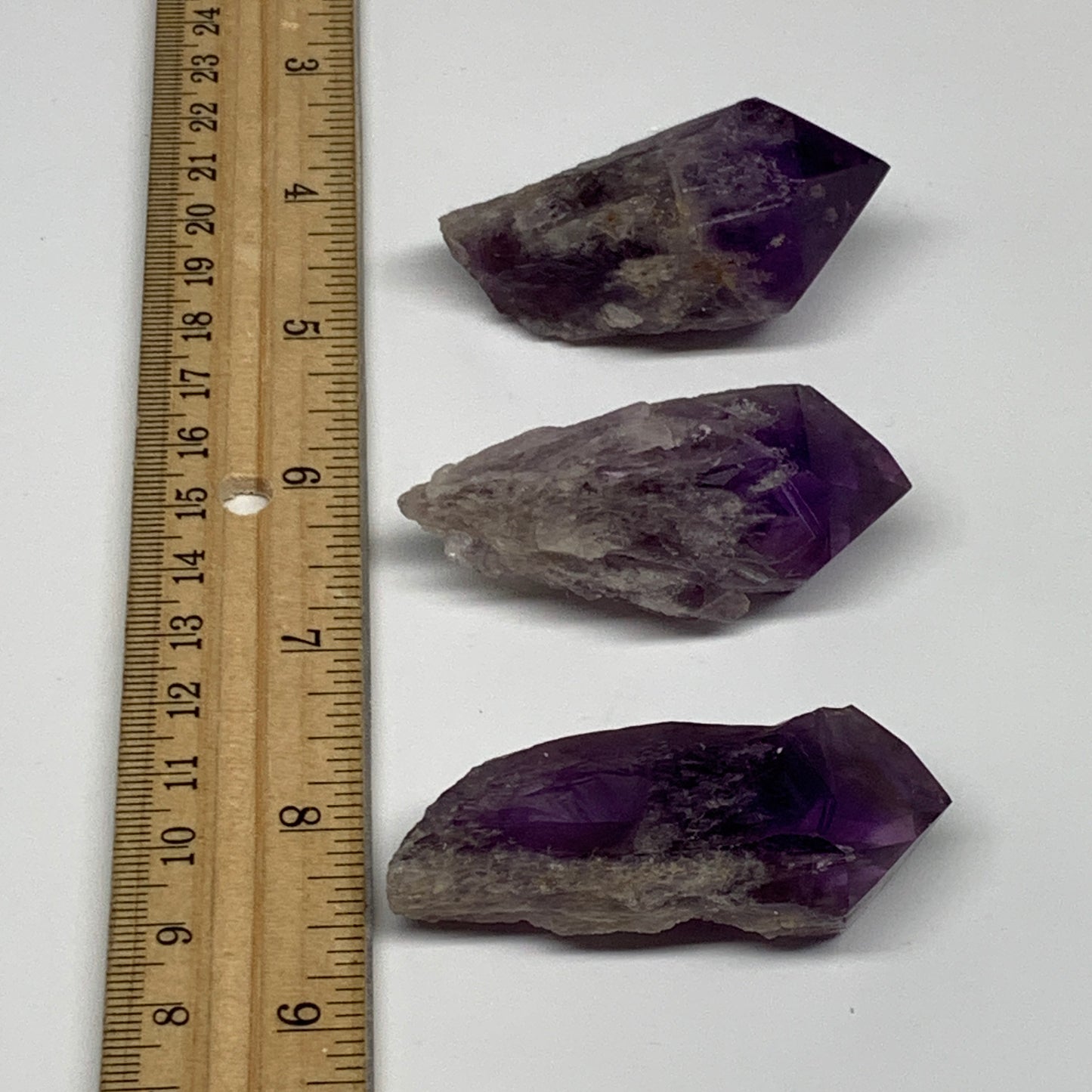 117.5g, 2.1" - 2.3", 3pcs, Amethyst Point Polished Rough lower part, B32389