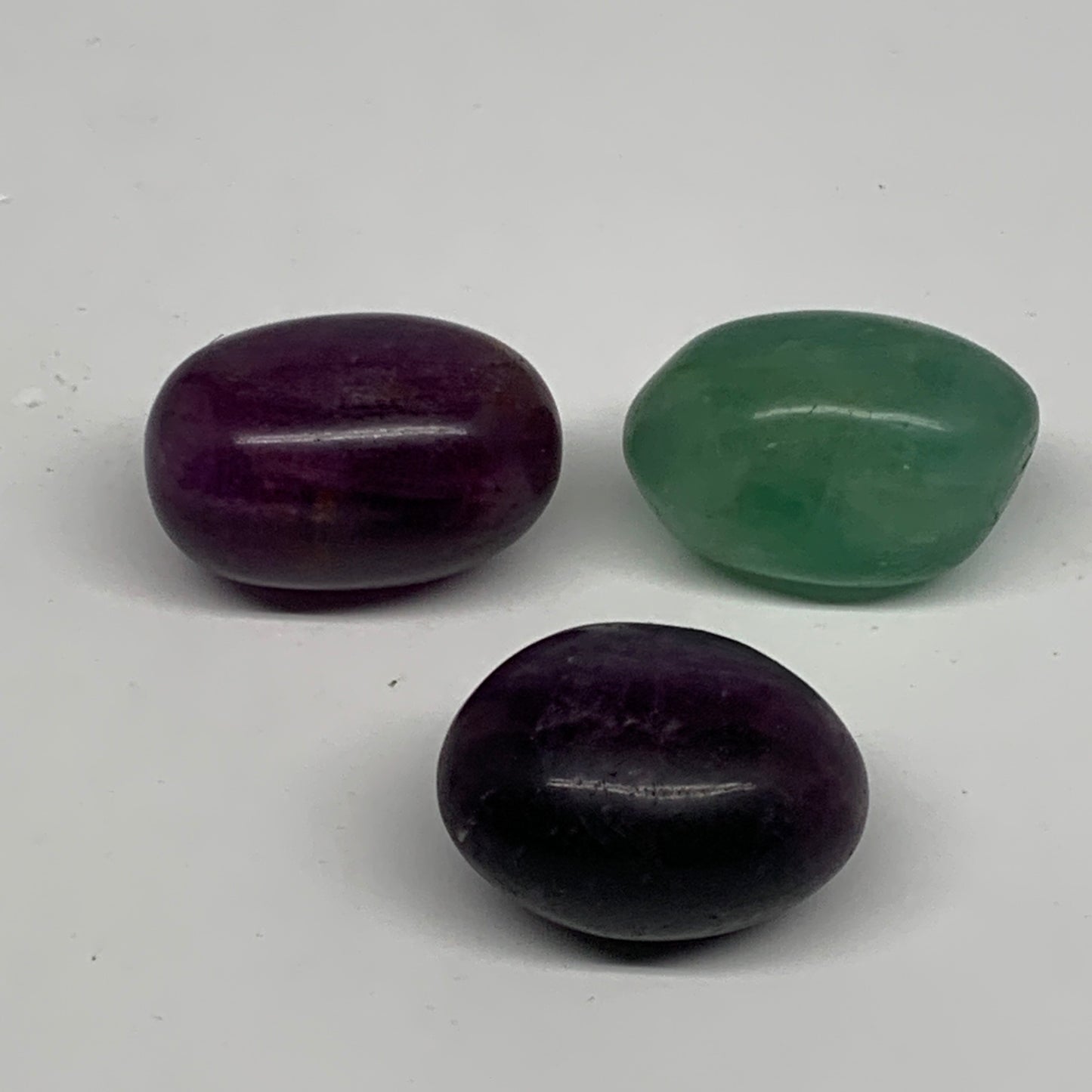 145.6g, 1.5"-1.6", 3pcs, Multi Color Fluorite Crystal Tumbled Stones, B28749