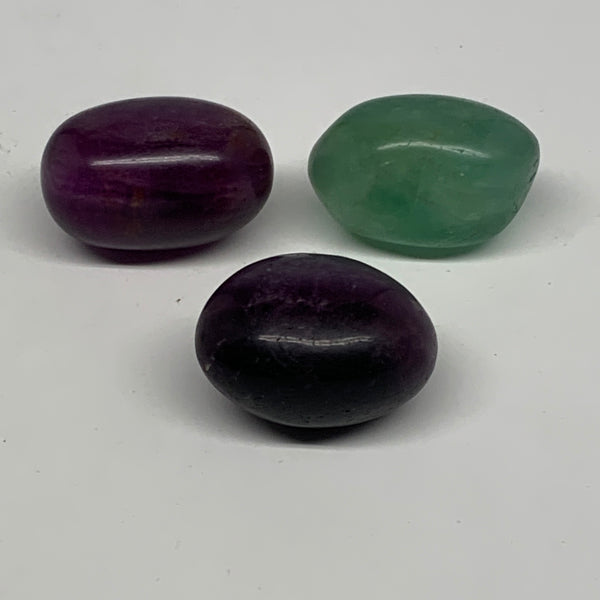 145.6g, 1.5"-1.6", 3pcs, Multi Color Fluorite Crystal Tumbled Stones, B28749