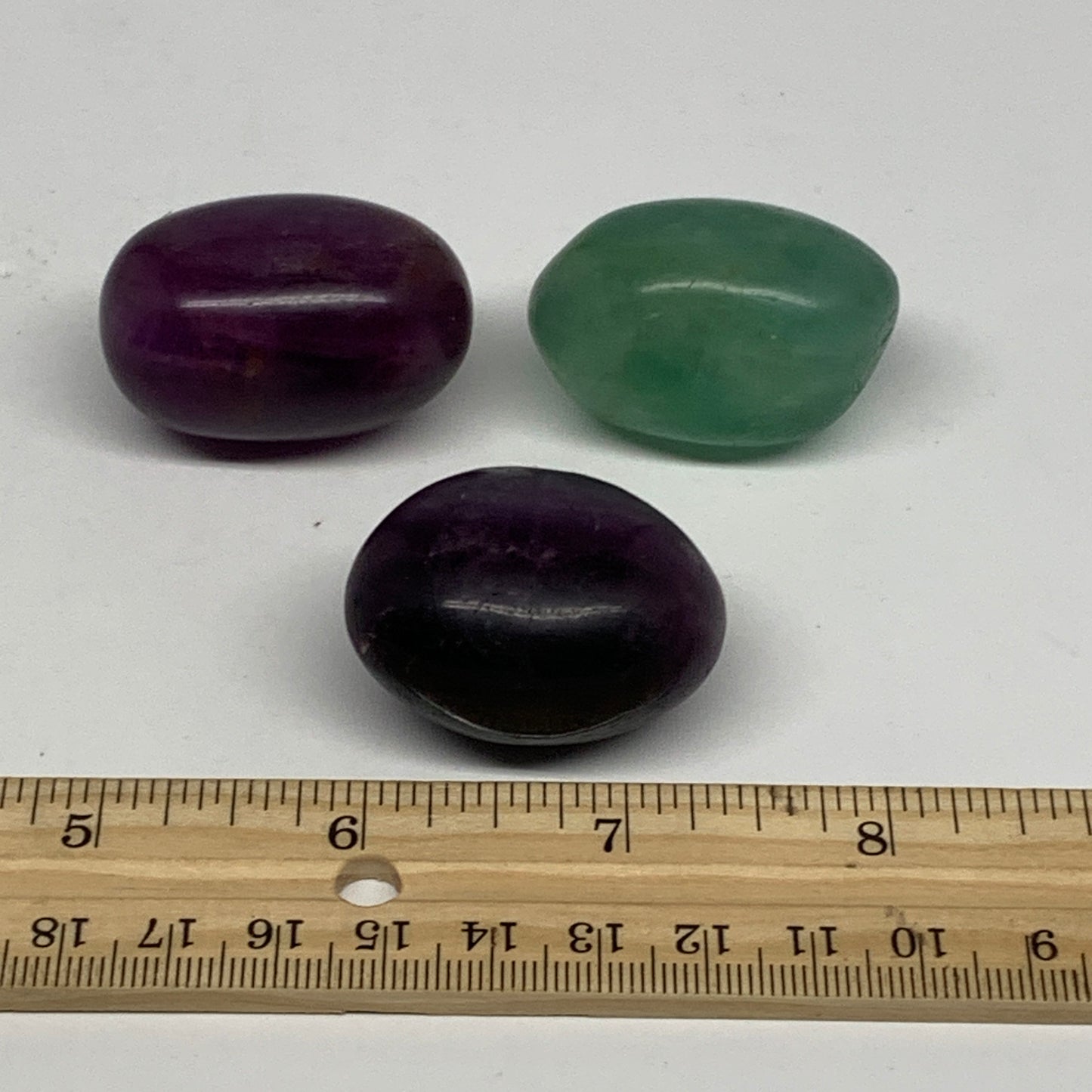 145.6g, 1.5"-1.6", 3pcs, Multi Color Fluorite Crystal Tumbled Stones, B28749