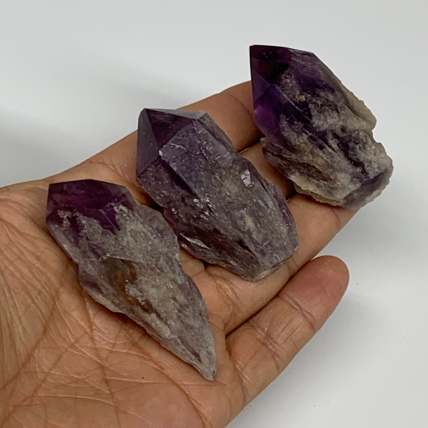 120g, 2" - 2.4", 3pcs, Amethyst Point Polished Rough lower part, B32390