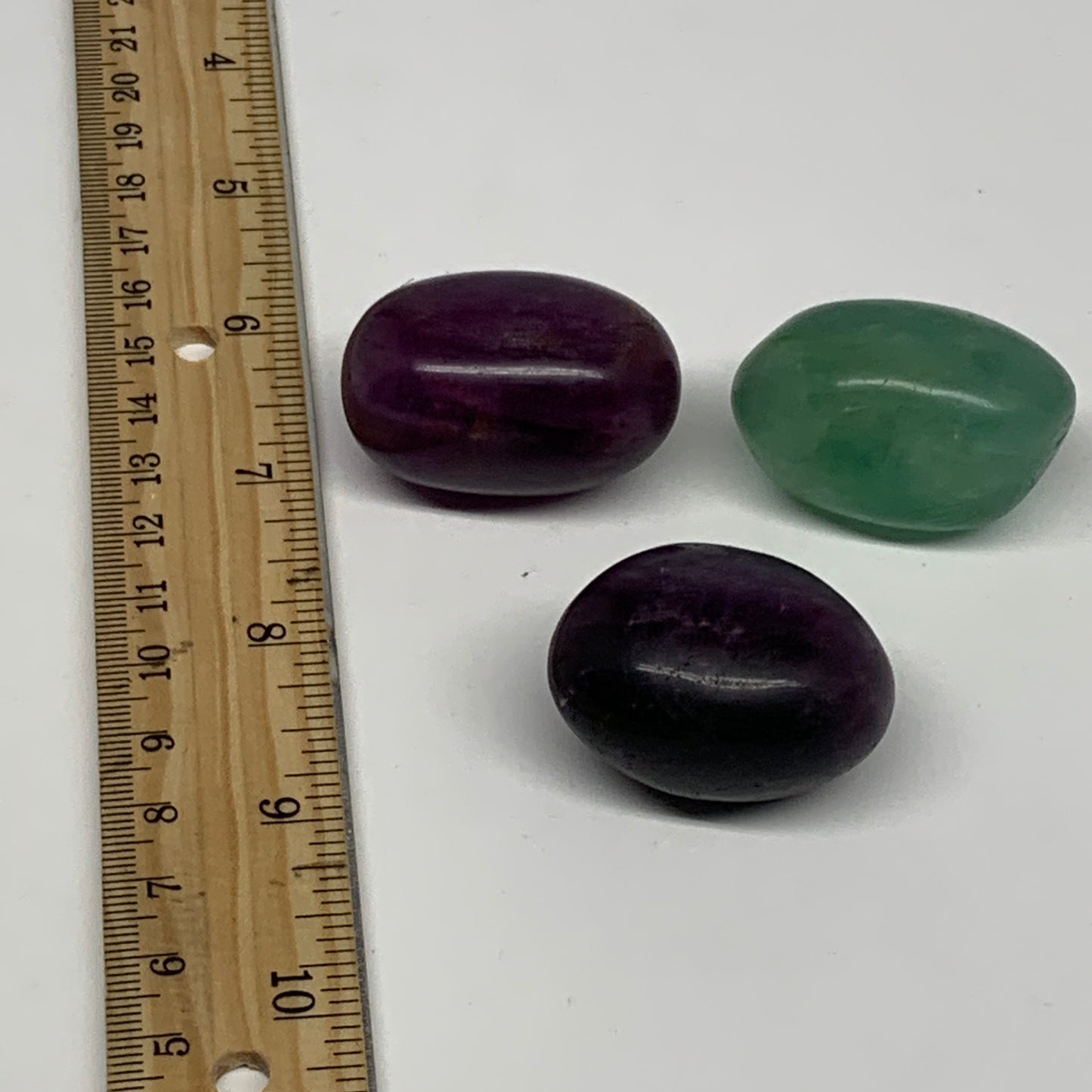 145.6g, 1.5"-1.6", 3pcs, Multi Color Fluorite Crystal Tumbled Stones, B28749