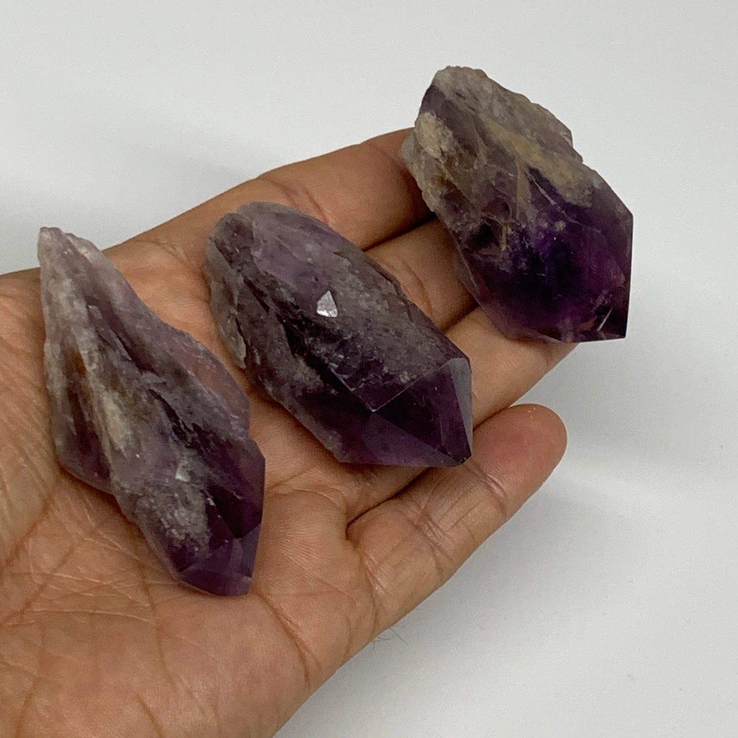 120g, 2" - 2.4", 3pcs, Amethyst Point Polished Rough lower part, B32390