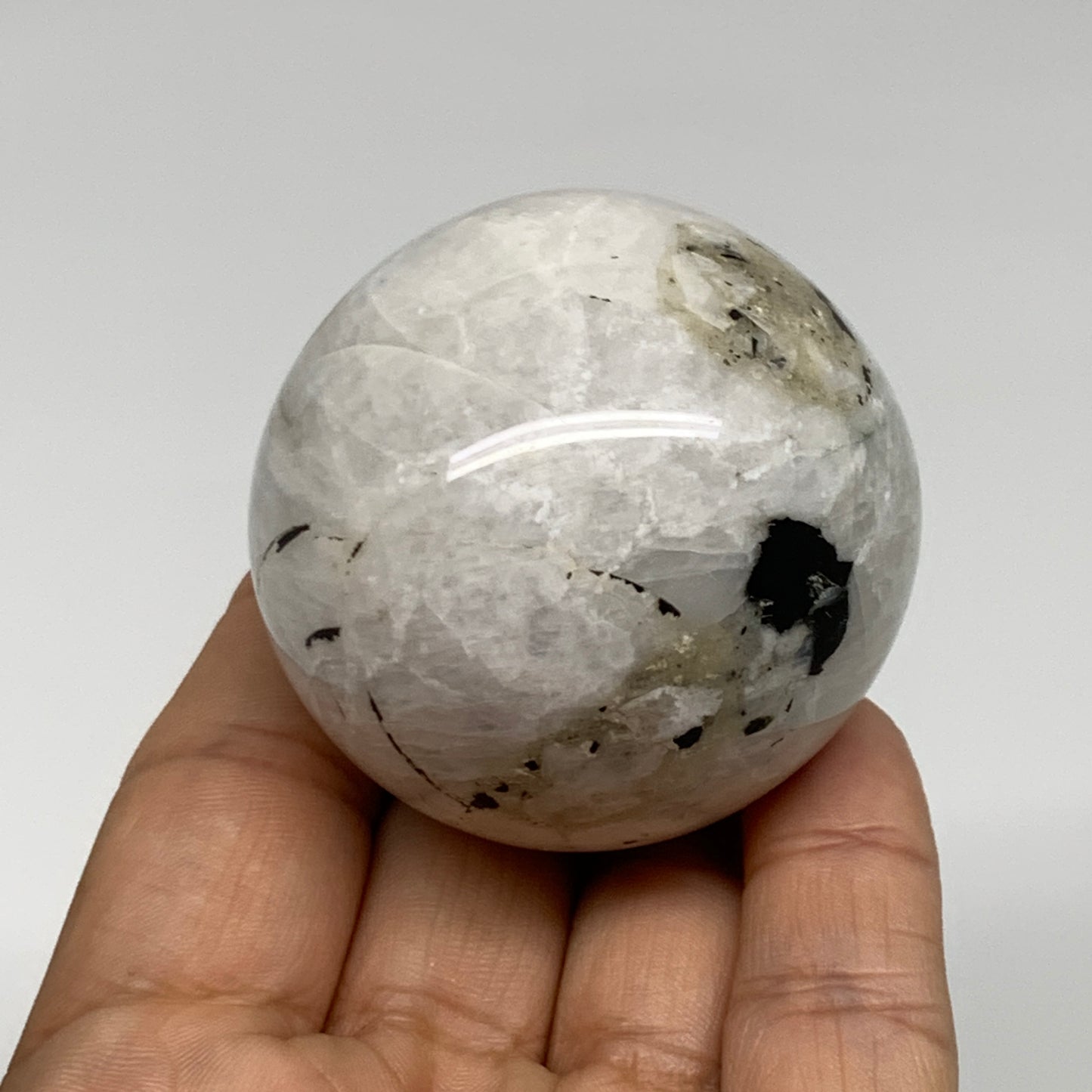 168.9g, 2"(50mm), Natural Rainbow Moonstone Sphere Ball Gemstone, B35190