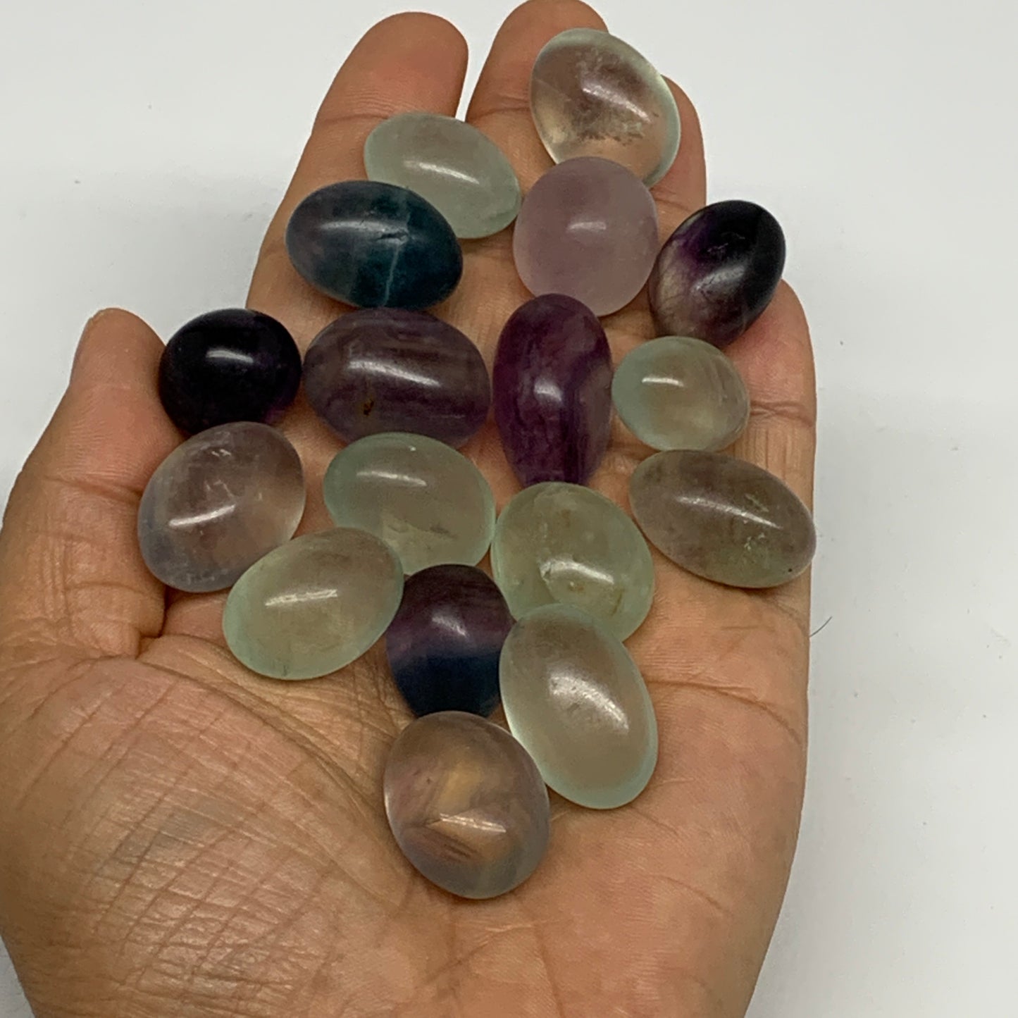 160.3g, 0.7"-1", 17pcs, Multi Color Fluorite Crystal Tumbled Stones, B28750