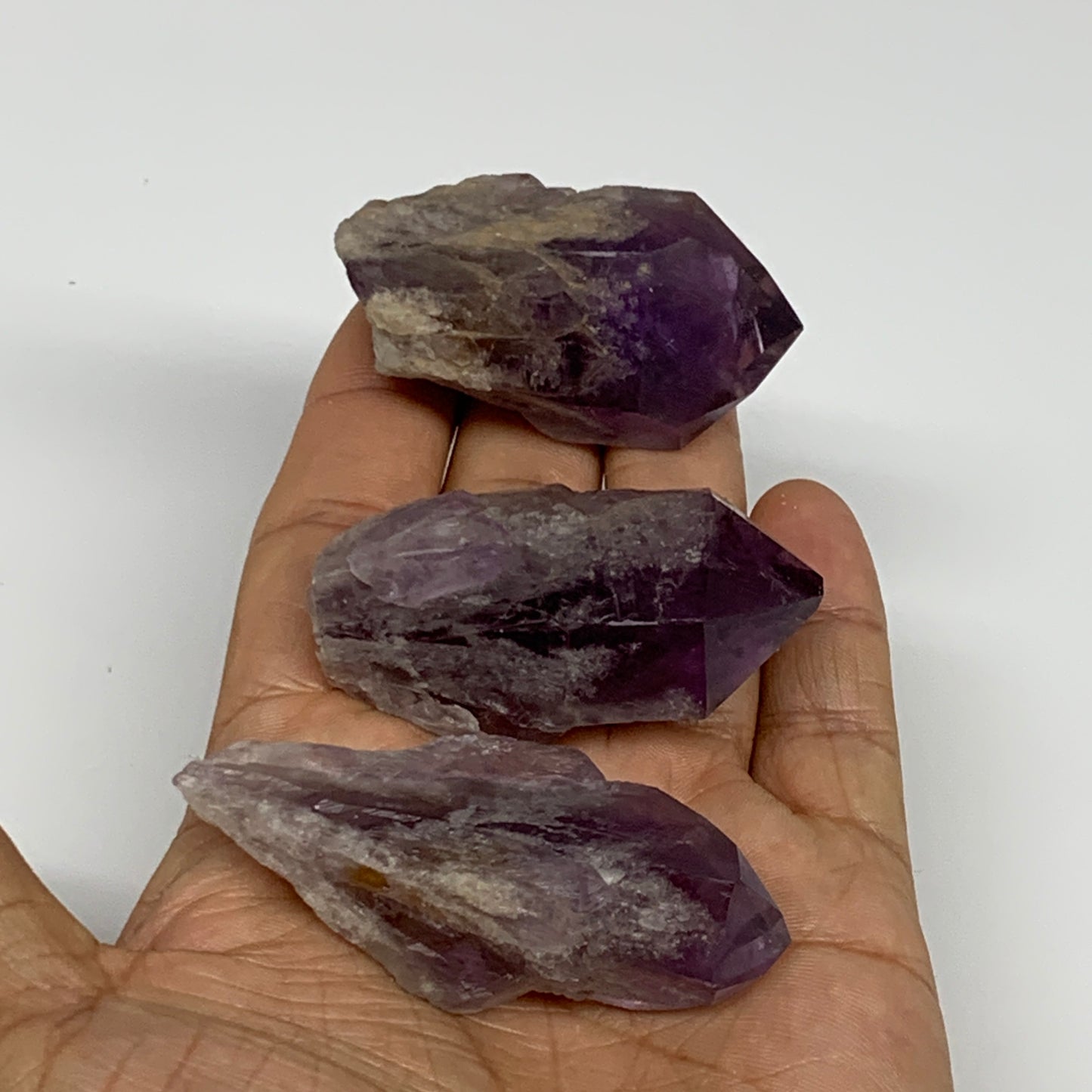 120g, 2" - 2.4", 3pcs, Amethyst Point Polished Rough lower part, B32390