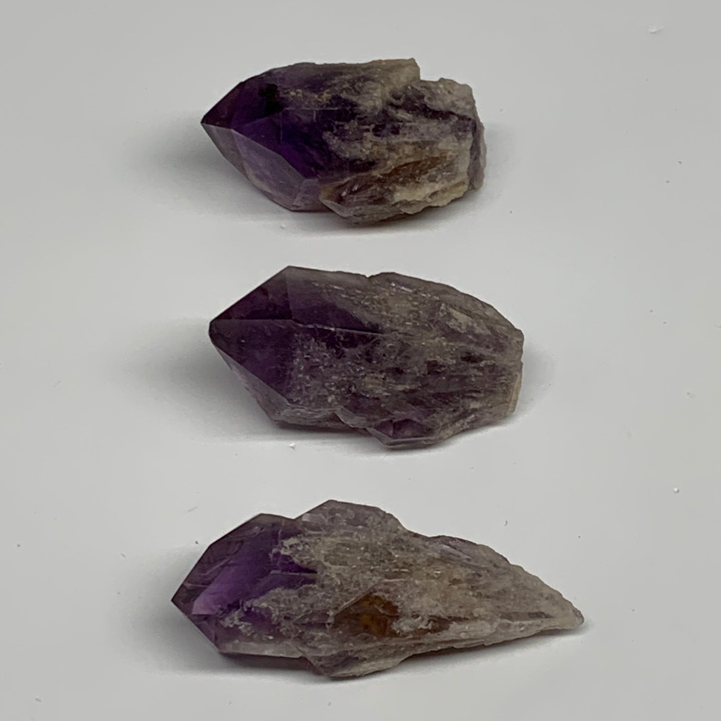 120g, 2" - 2.4", 3pcs, Amethyst Point Polished Rough lower part, B32390