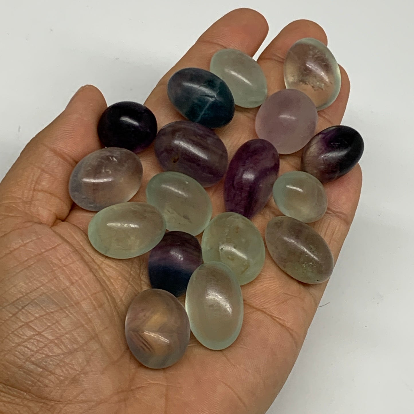 160.3g, 0.7"-1", 17pcs, Multi Color Fluorite Crystal Tumbled Stones, B28750