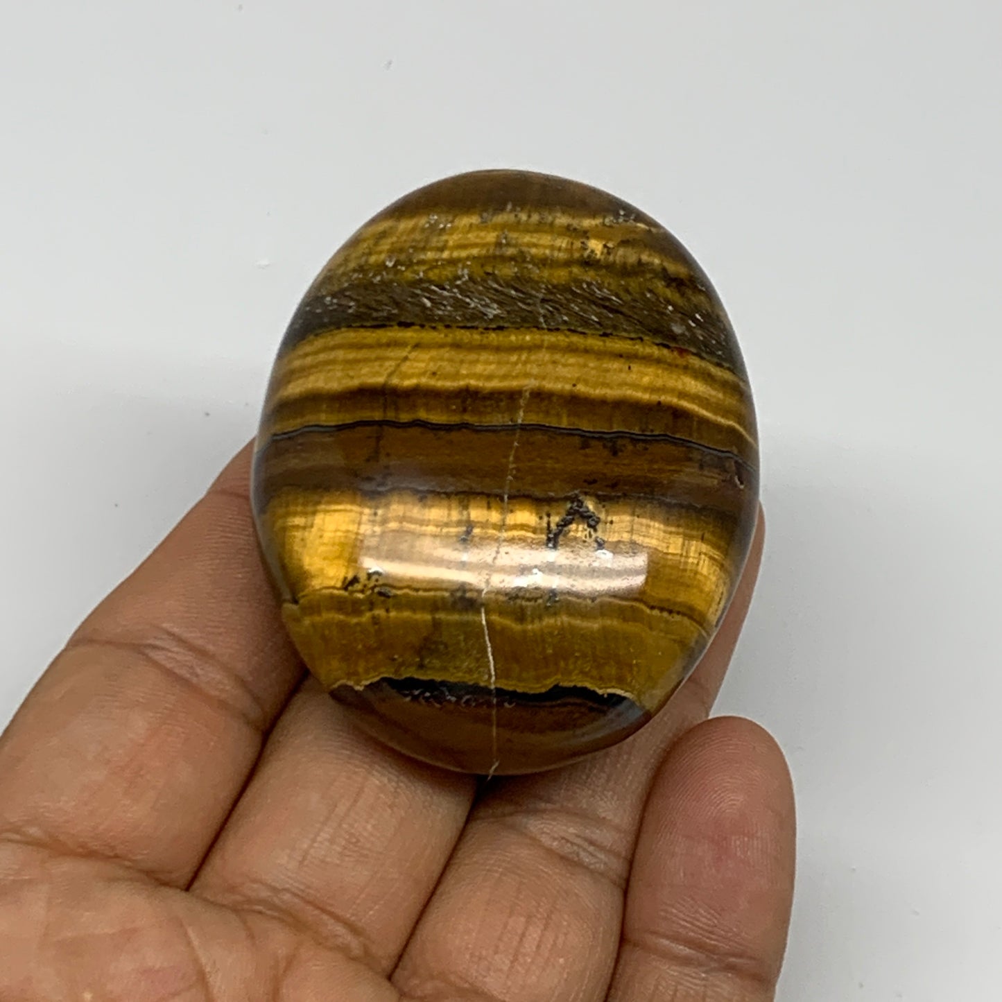 87.5g, 2.2"x1.7"x0.8", Natural Tiger's Eye Palm-Stone Gemstone @India, B27958