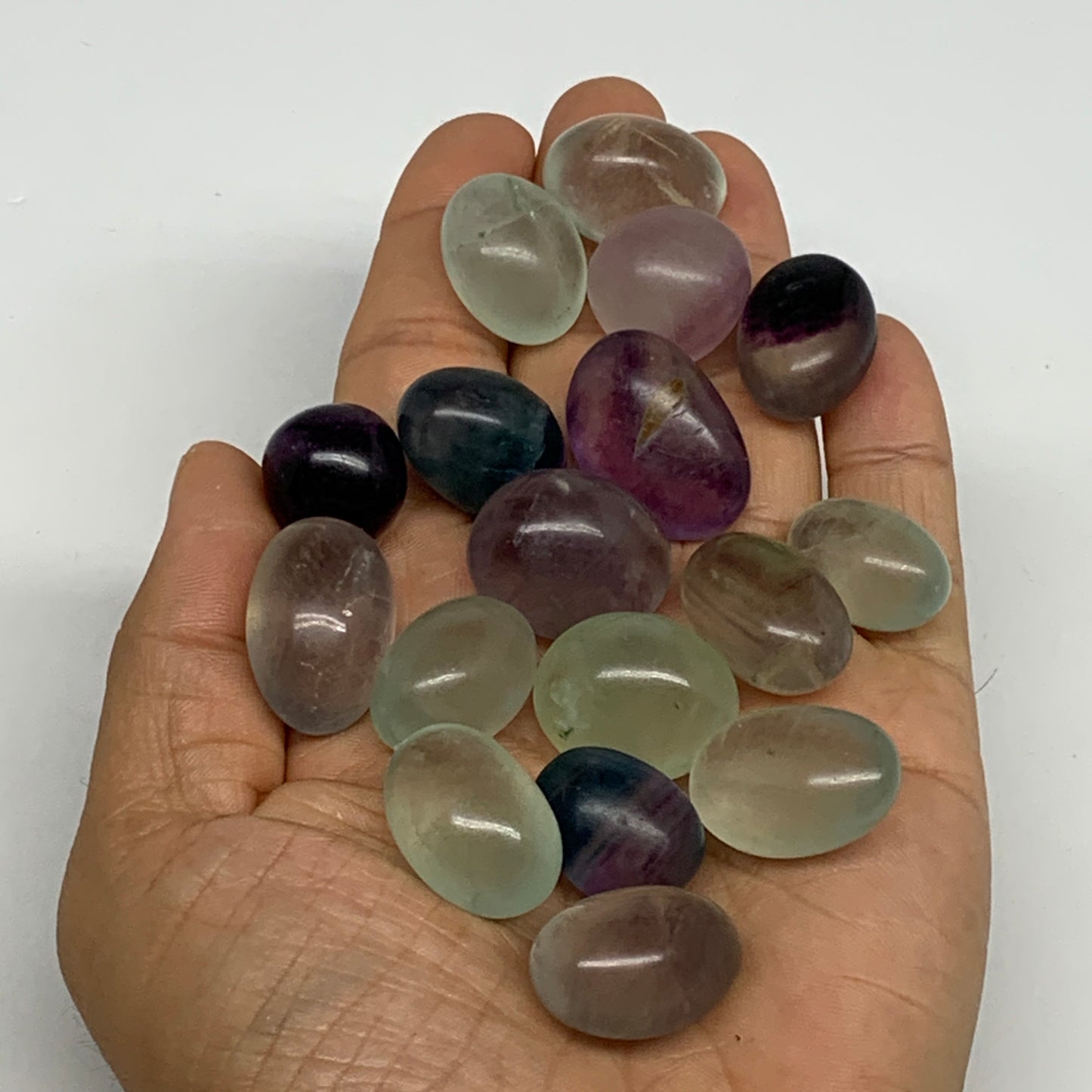 160.3g, 0.7"-1", 17pcs, Multi Color Fluorite Crystal Tumbled Stones, B28750