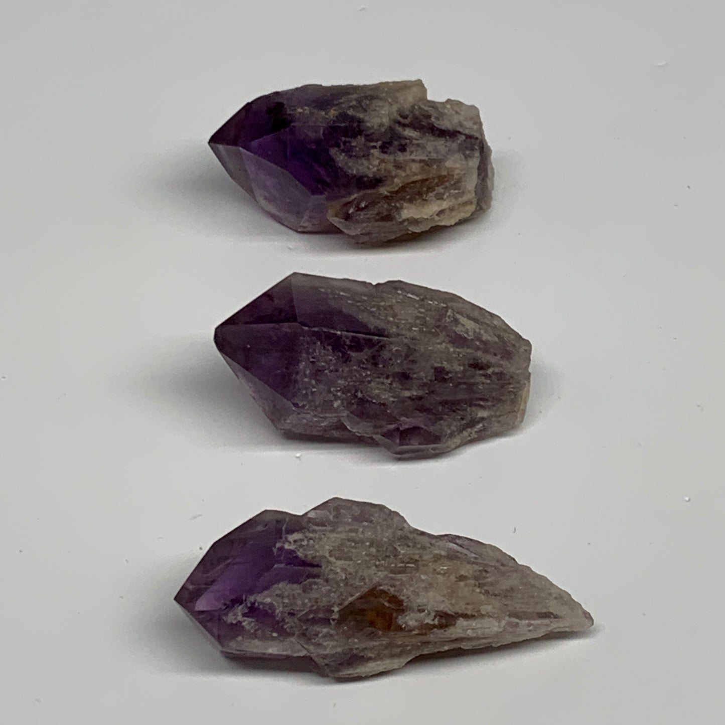 120g, 2" - 2.4", 3pcs, Amethyst Point Polished Rough lower part, B32390