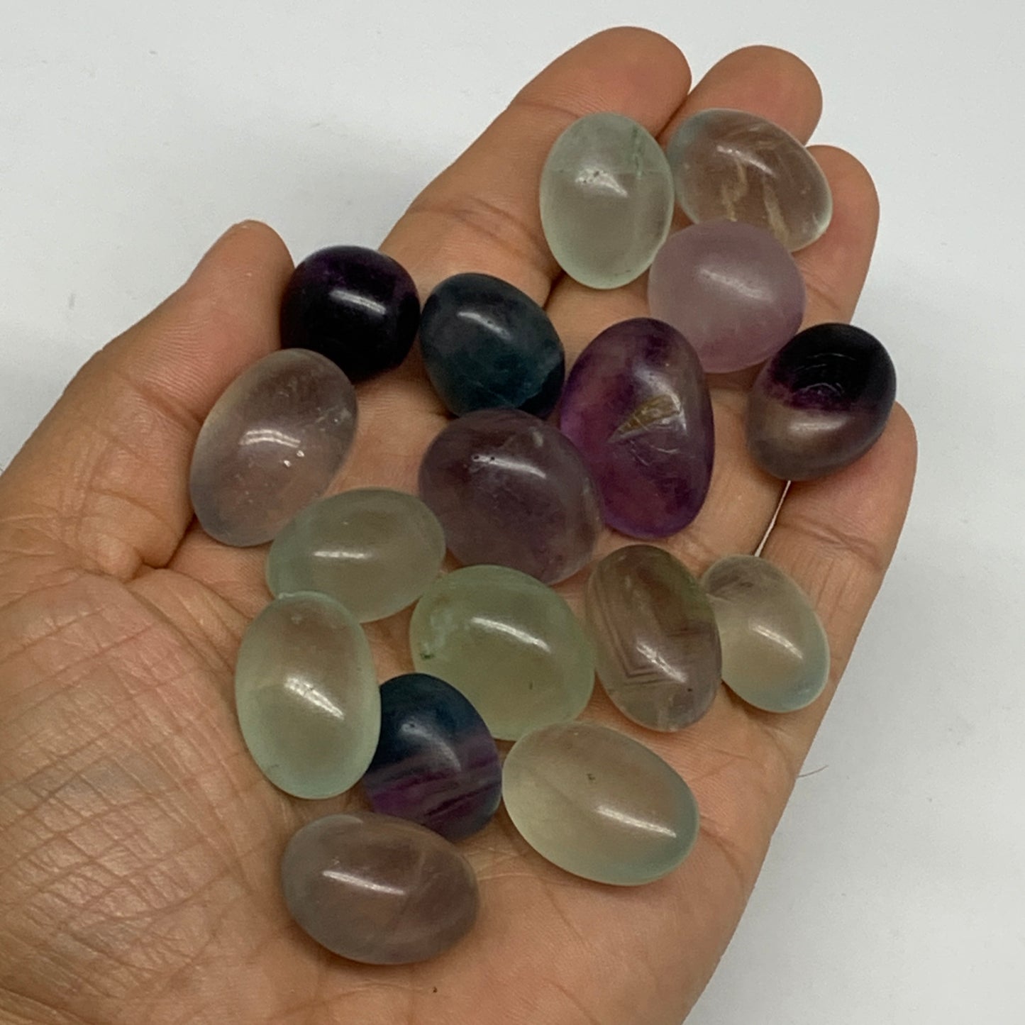 160.3g, 0.7"-1", 17pcs, Multi Color Fluorite Crystal Tumbled Stones, B28750