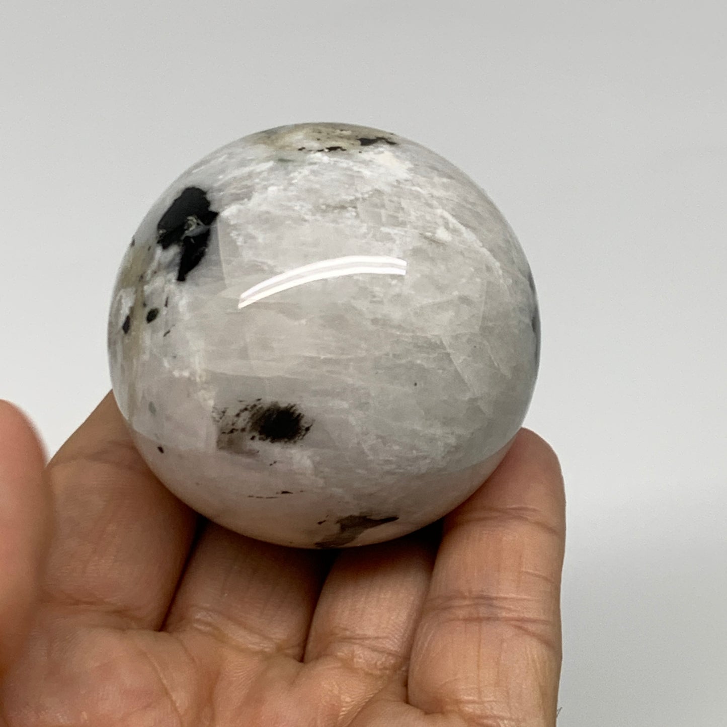 168.9g, 2"(50mm), Natural Rainbow Moonstone Sphere Ball Gemstone, B35190