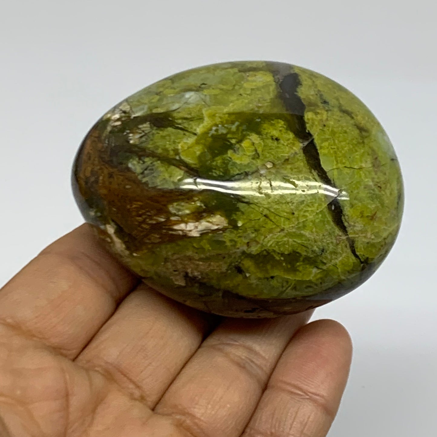171.3g, 2.6"x2.1"x1.5", Green Opal Crystal PalmStone Polished Reiki, B38277