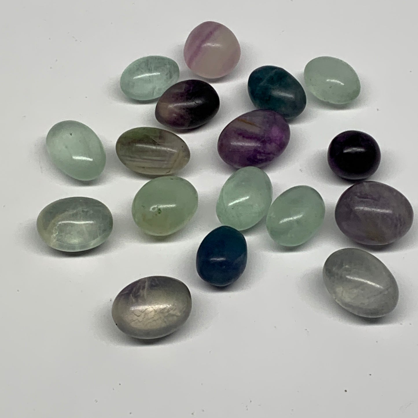 160.3g, 0.7"-1", 17pcs, Multi Color Fluorite Crystal Tumbled Stones, B28750