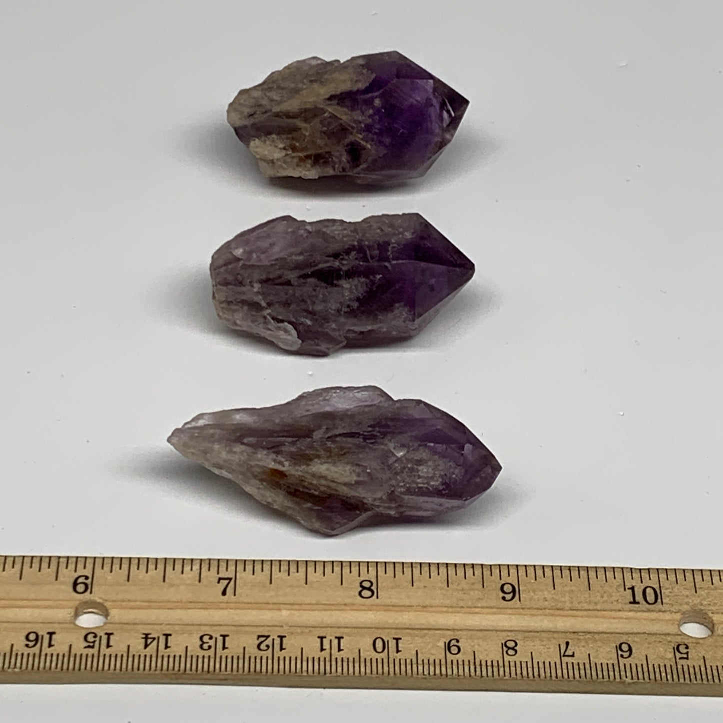 120g, 2" - 2.4", 3pcs, Amethyst Point Polished Rough lower part, B32390