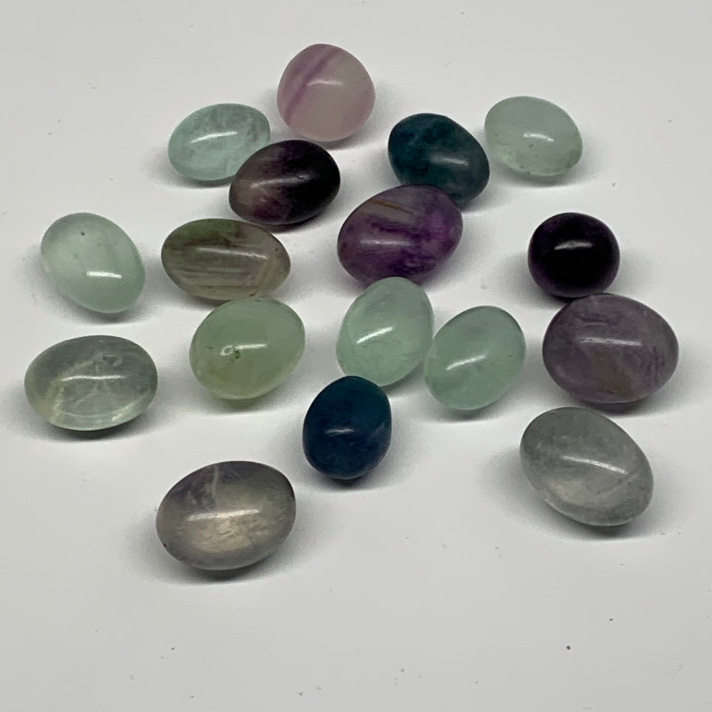 160.3g, 0.7"-1", 17pcs, Multi Color Fluorite Crystal Tumbled Stones, B28750