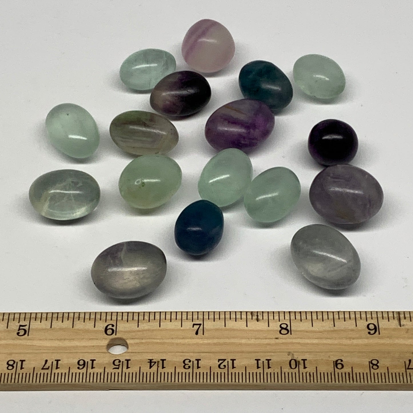160.3g, 0.7"-1", 17pcs, Multi Color Fluorite Crystal Tumbled Stones, B28750