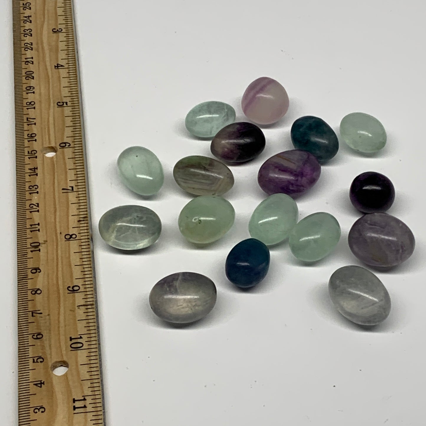 160.3g, 0.7"-1", 17pcs, Multi Color Fluorite Crystal Tumbled Stones, B28750