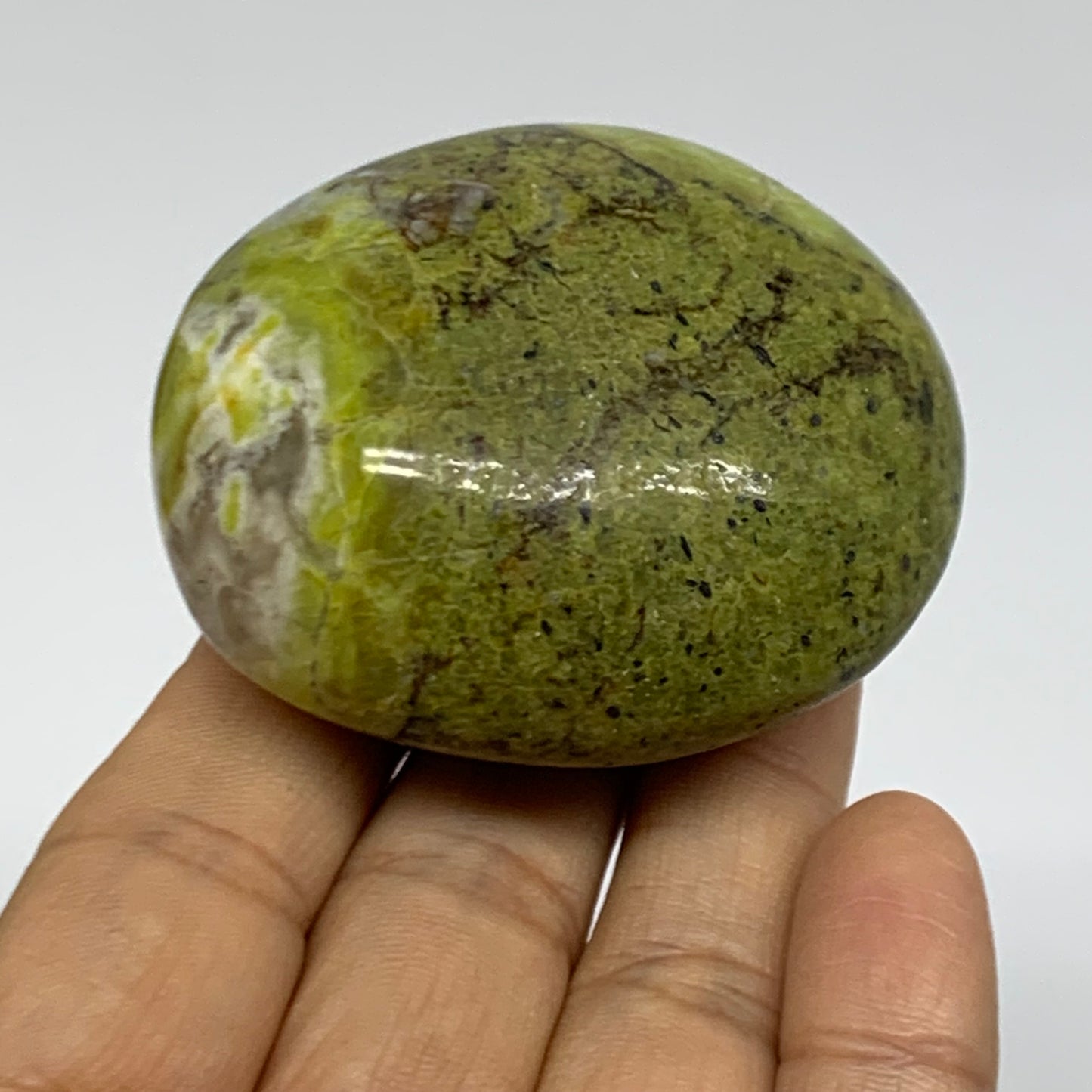 108.1g, 2.3"x2"x1.2", Green Opal Crystal PalmStone Polished Reiki, B38278