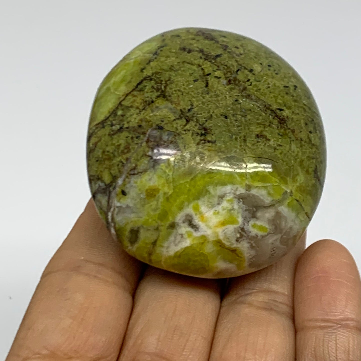 108.1g, 2.3"x2"x1.2", Green Opal Crystal PalmStone Polished Reiki, B38278