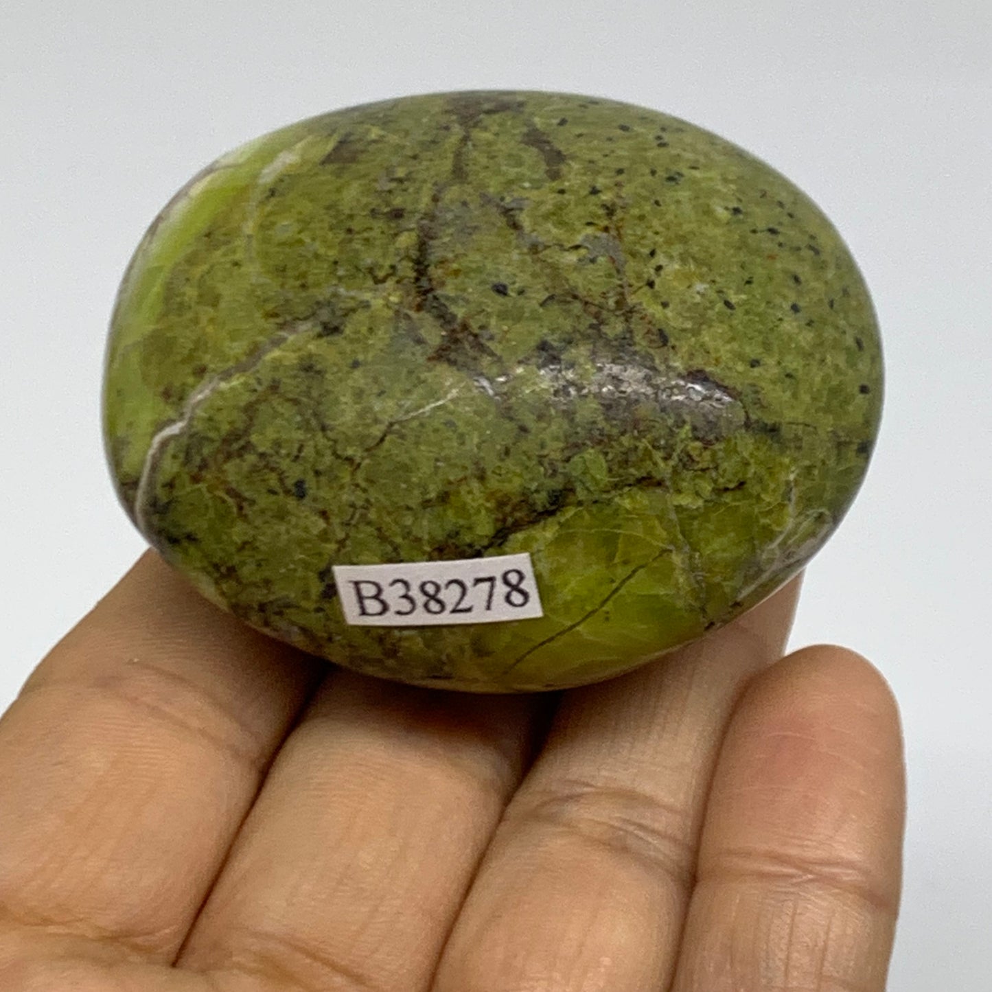 108.1g, 2.3"x2"x1.2", Green Opal Crystal PalmStone Polished Reiki, B38278