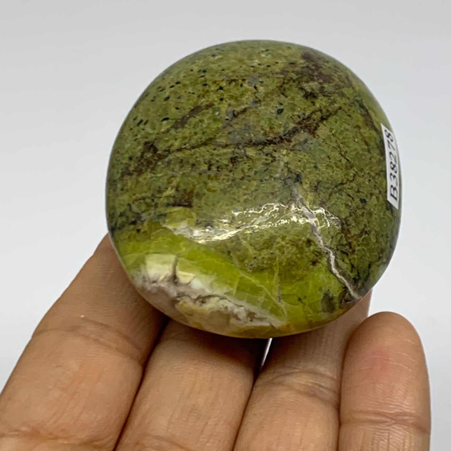 108.1g, 2.3"x2"x1.2", Green Opal Crystal PalmStone Polished Reiki, B38278