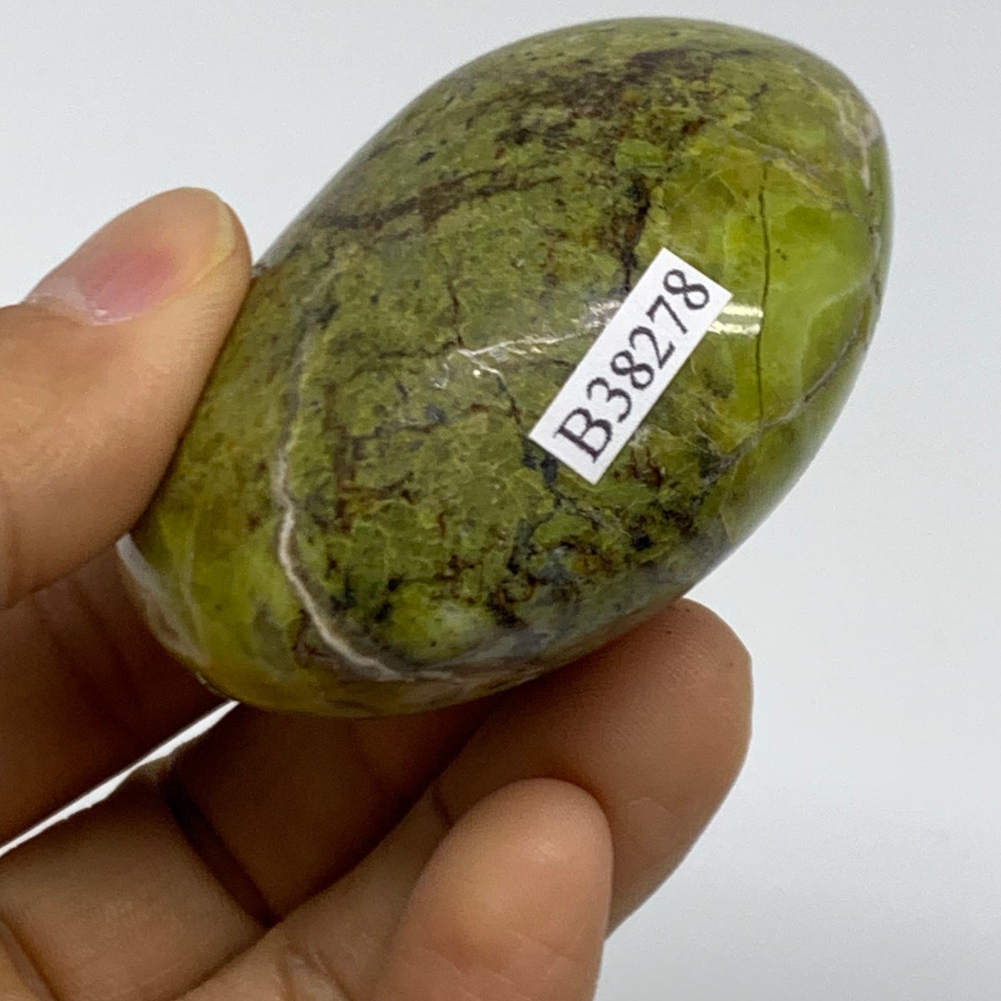 108.1g, 2.3"x2"x1.2", Green Opal Crystal PalmStone Polished Reiki, B38278