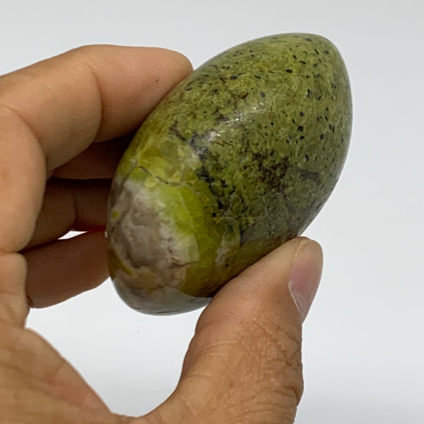 108.1g, 2.3"x2"x1.2", Green Opal Crystal PalmStone Polished Reiki, B38278