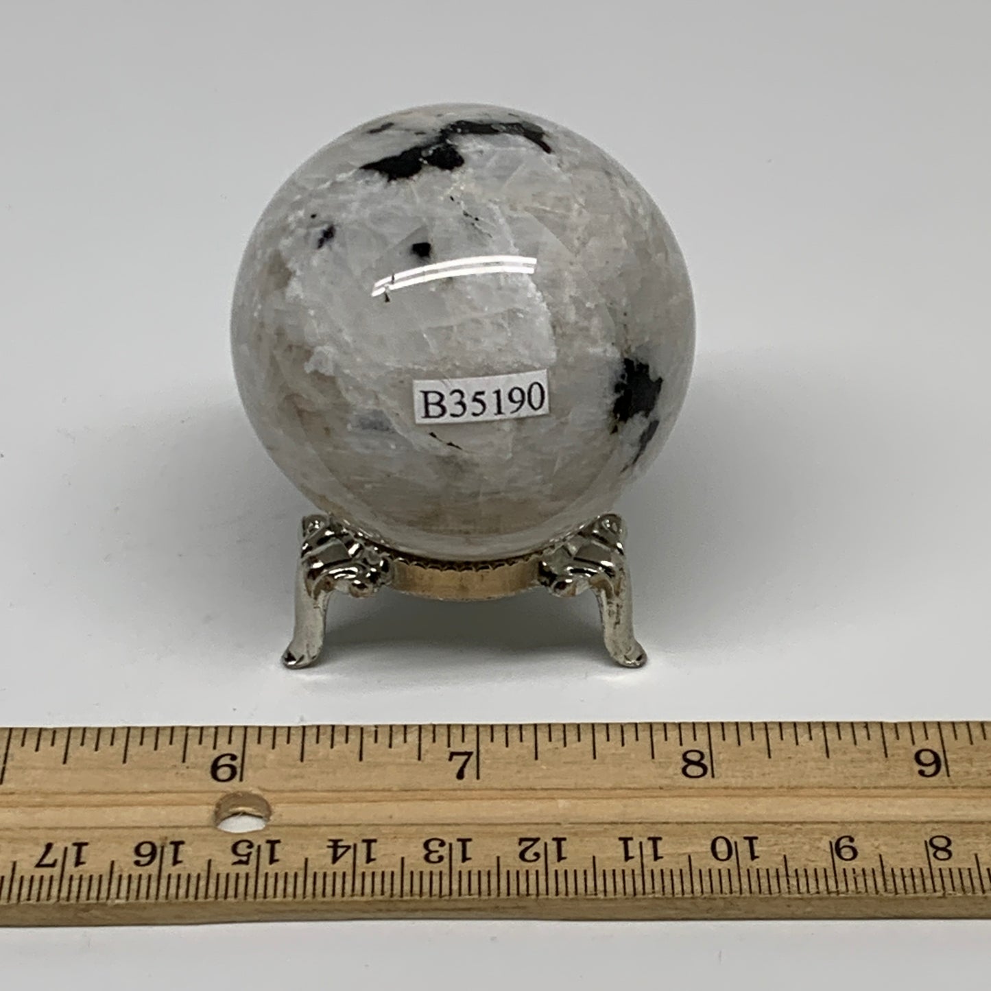 168.9g, 2"(50mm), Natural Rainbow Moonstone Sphere Ball Gemstone, B35190