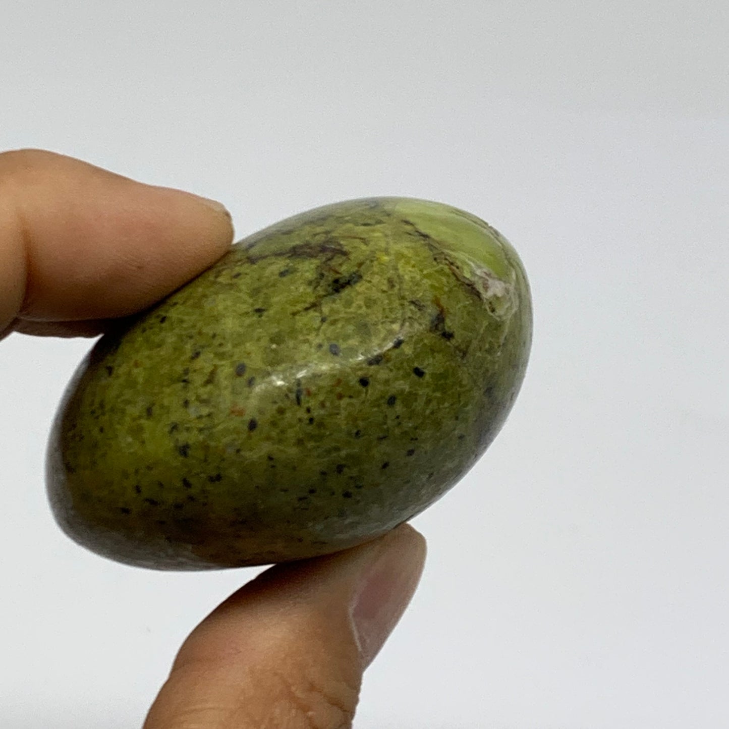 108.1g, 2.3"x2"x1.2", Green Opal Crystal PalmStone Polished Reiki, B38278