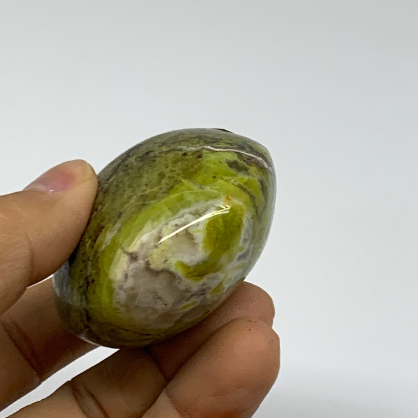 108.1g, 2.3"x2"x1.2", Green Opal Crystal PalmStone Polished Reiki, B38278