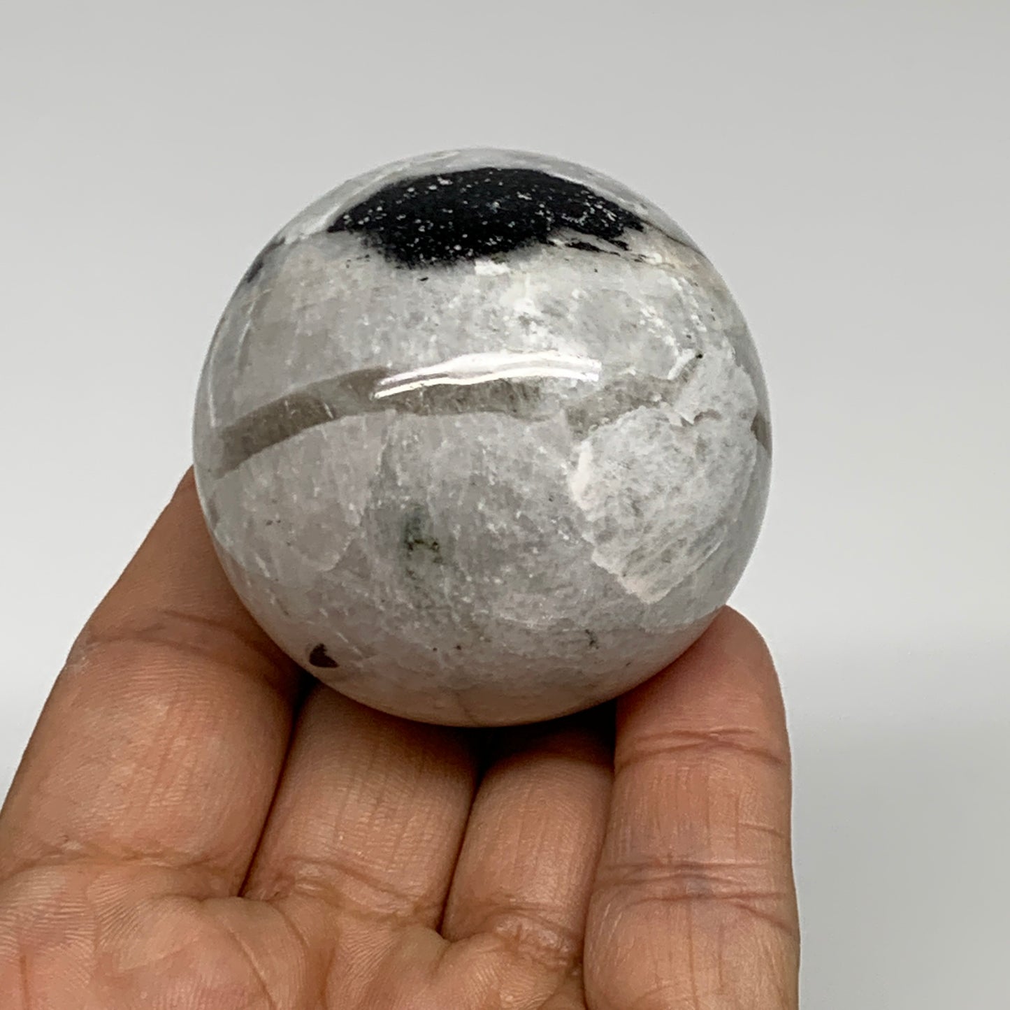 151g, 1.9"(48mm), Natural Rainbow Moonstone Sphere Ball Gemstone, B35191