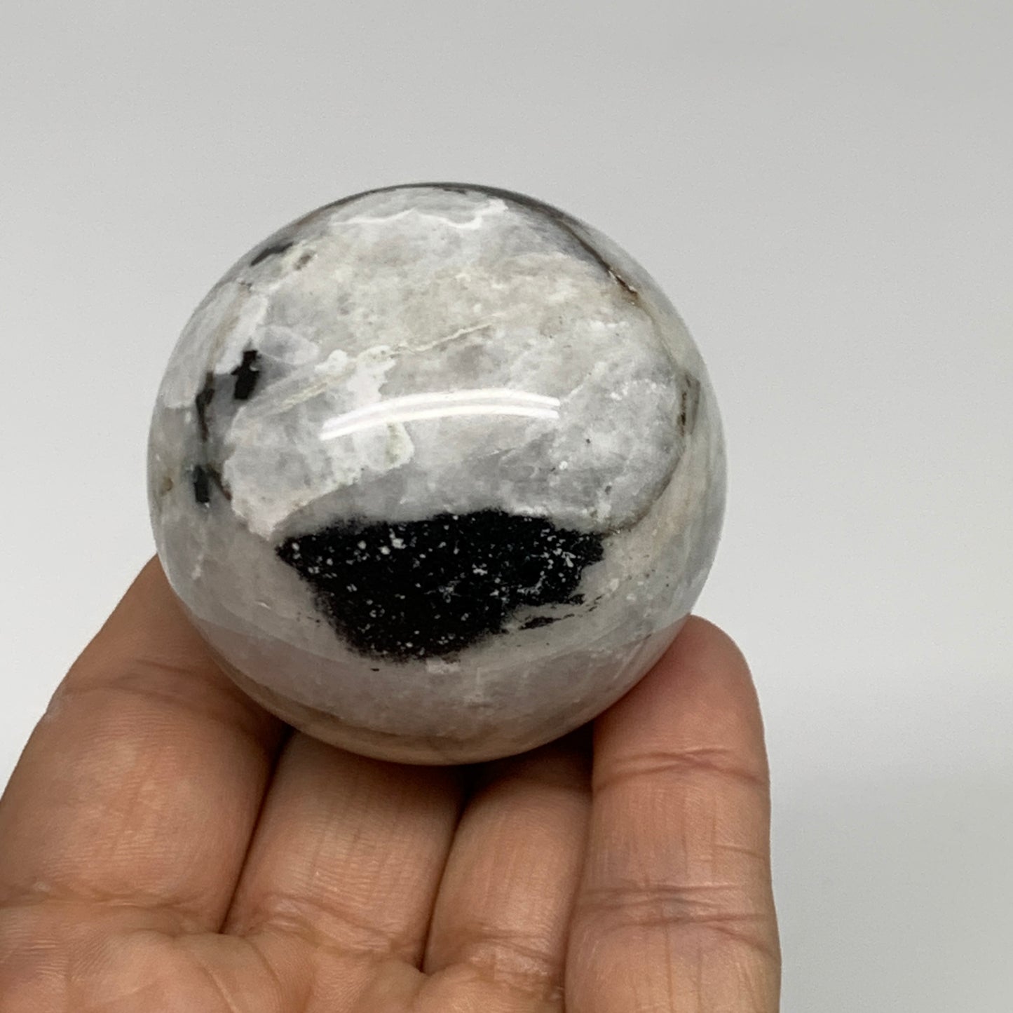 151g, 1.9"(48mm), Natural Rainbow Moonstone Sphere Ball Gemstone, B35191