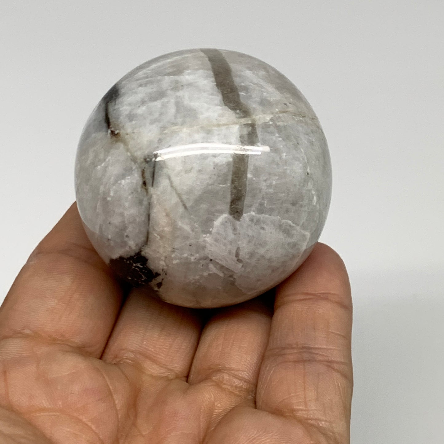 151g, 1.9"(48mm), Natural Rainbow Moonstone Sphere Ball Gemstone, B35191