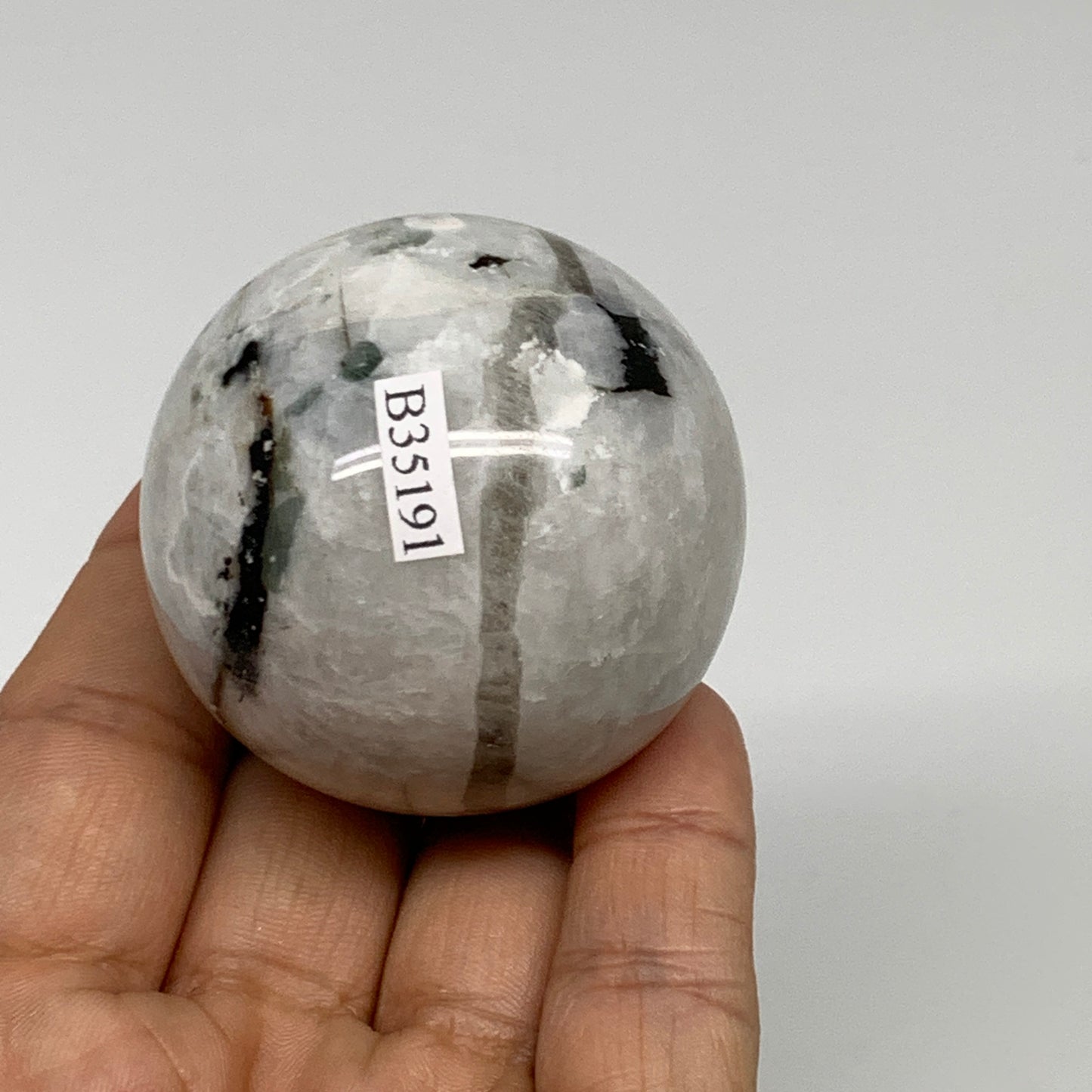 151g, 1.9"(48mm), Natural Rainbow Moonstone Sphere Ball Gemstone, B35191