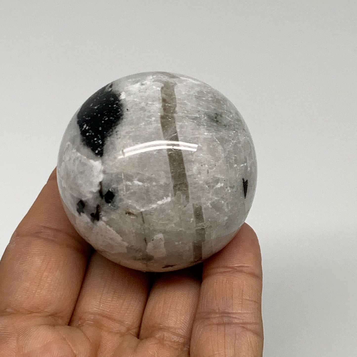 151g, 1.9"(48mm), Natural Rainbow Moonstone Sphere Ball Gemstone, B35191
