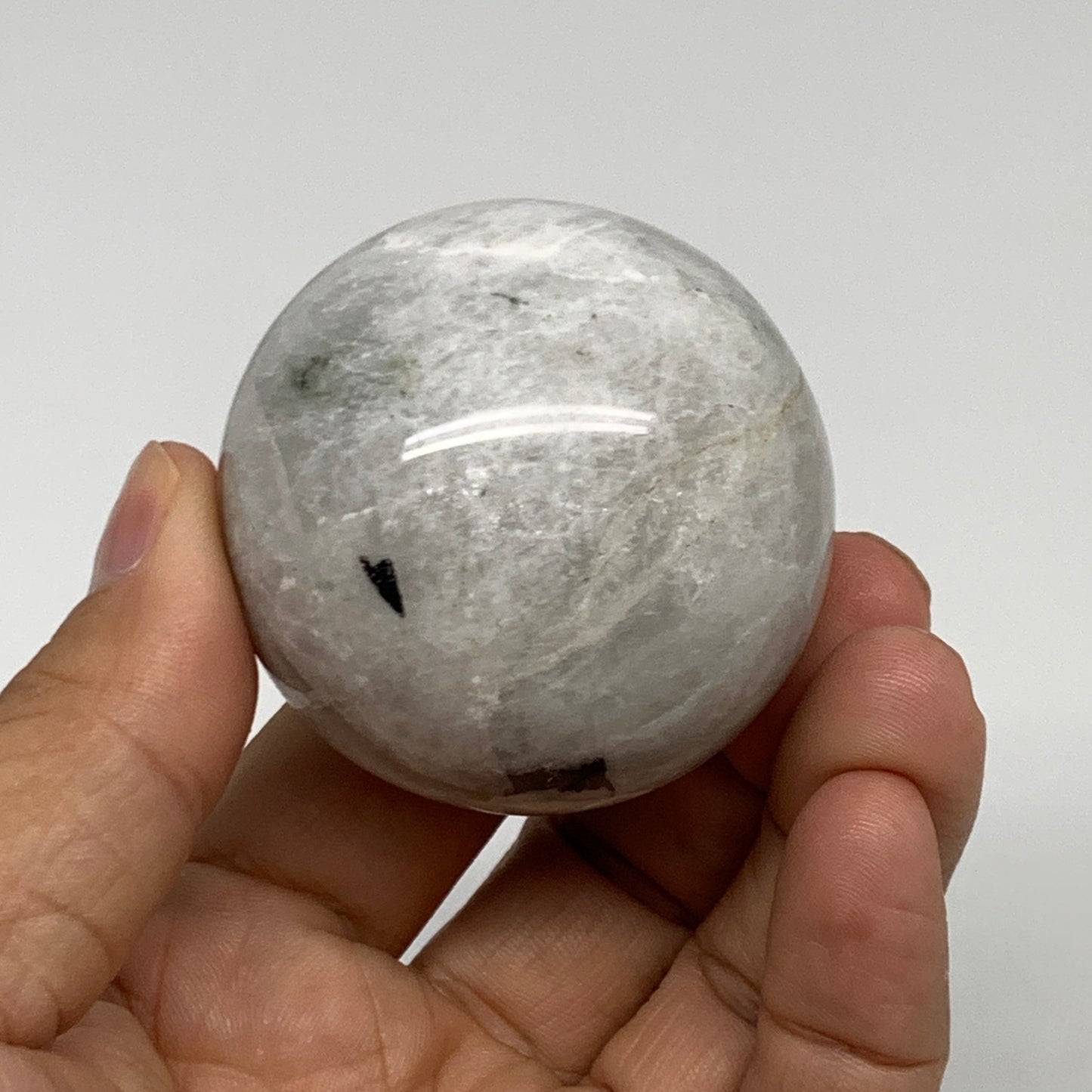 151g, 1.9"(48mm), Natural Rainbow Moonstone Sphere Ball Gemstone, B35191