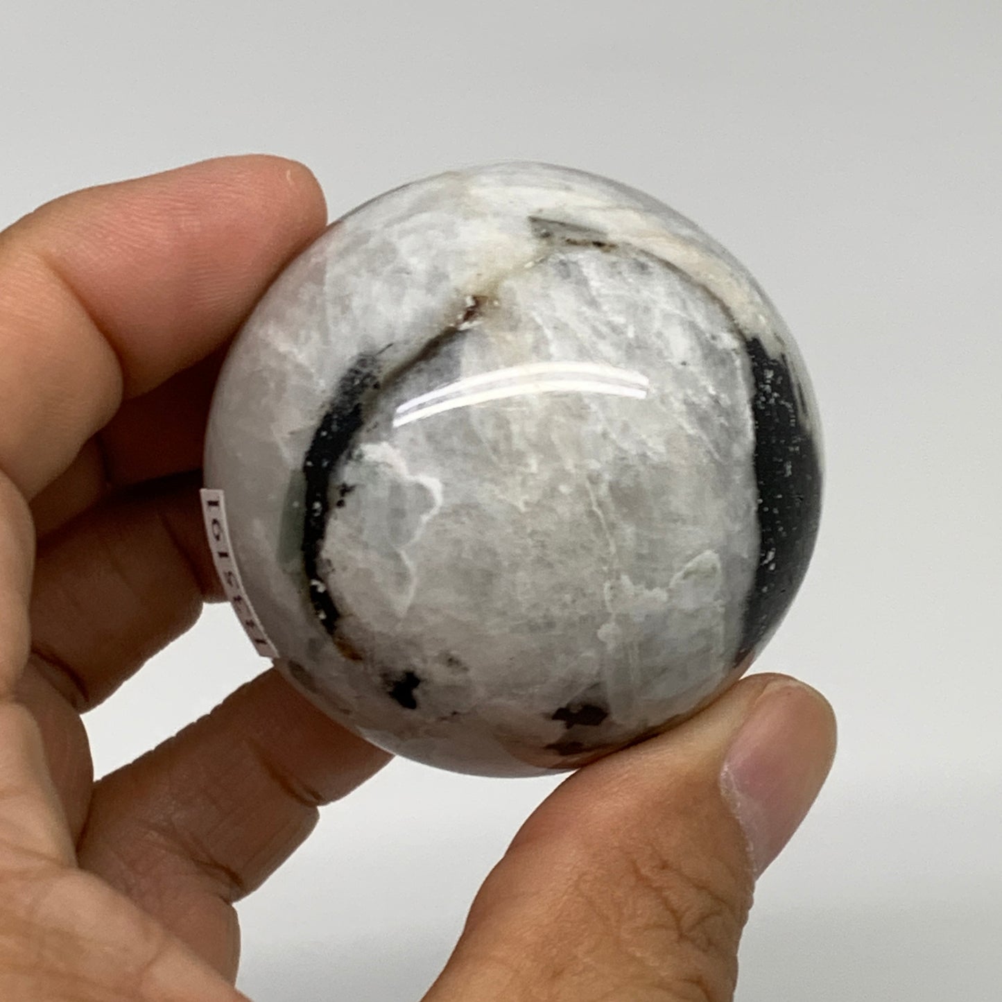 151g, 1.9"(48mm), Natural Rainbow Moonstone Sphere Ball Gemstone, B35191