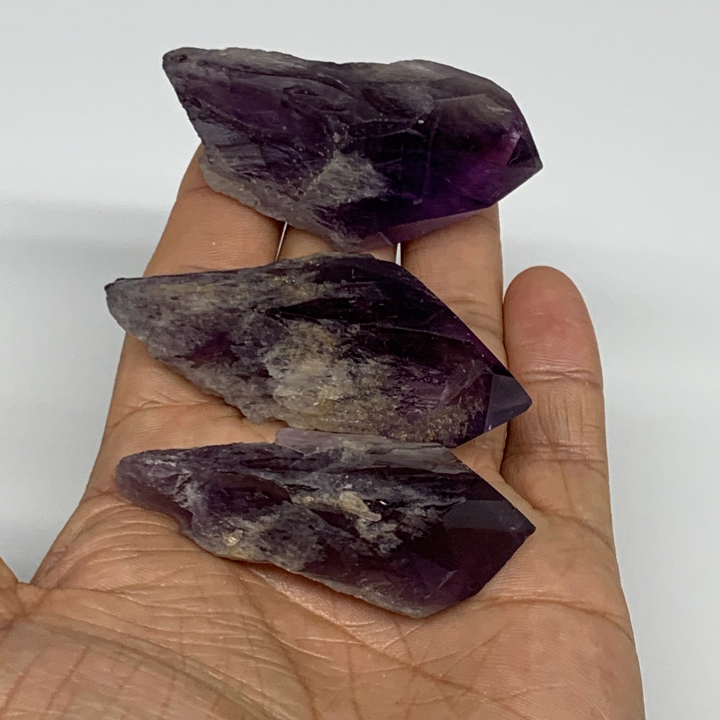 98.4g, 2.2" - 2.4", 3pcs, Amethyst Point Polished Rough lower part, B32392