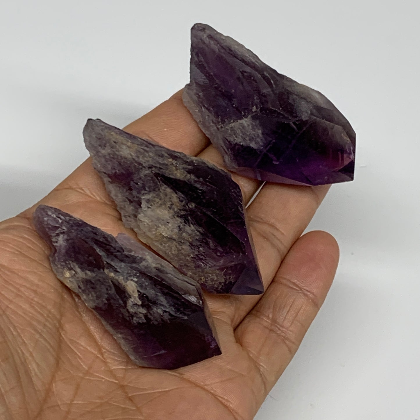 98.4g, 2.2" - 2.4", 3pcs, Amethyst Point Polished Rough lower part, B32392