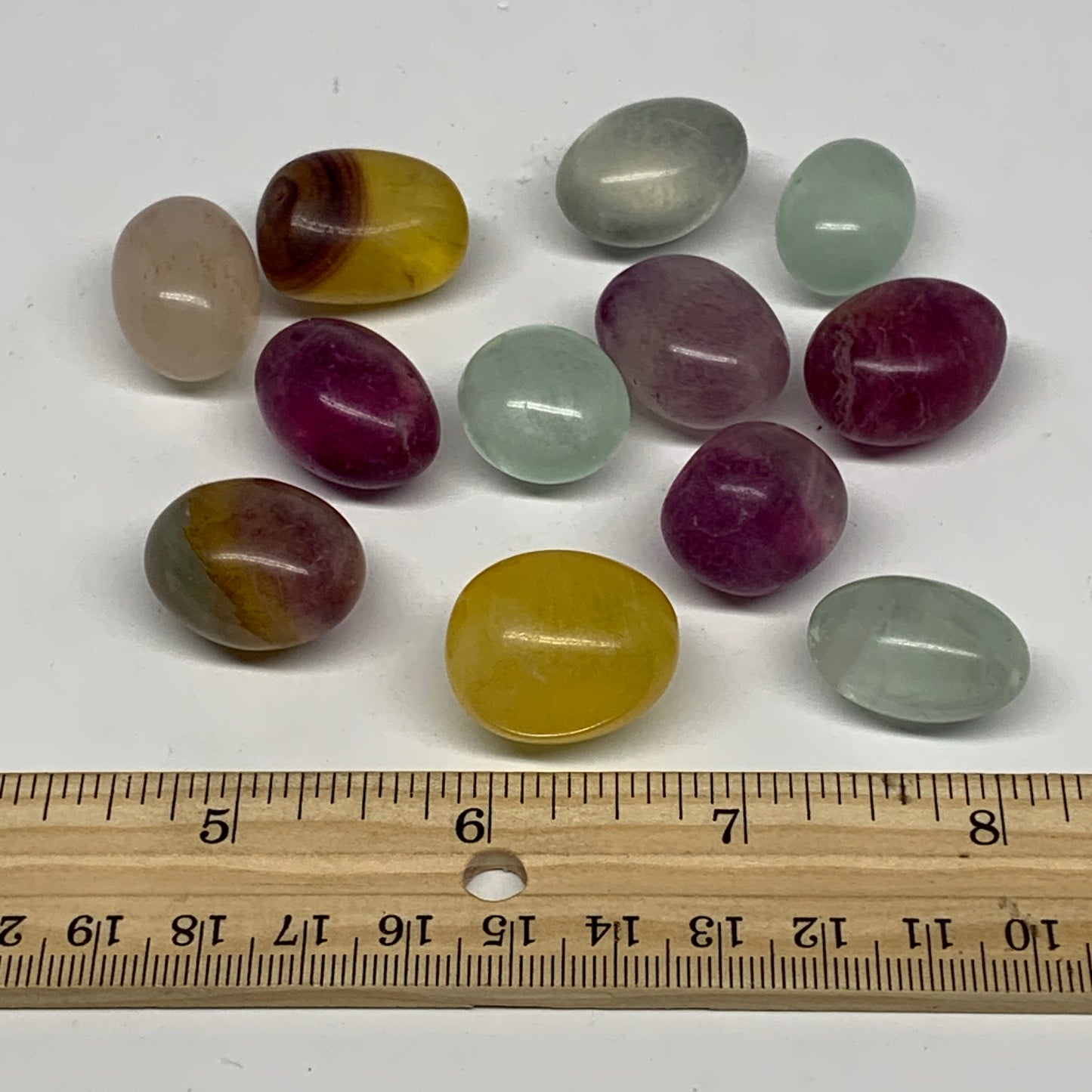 138.1g, 0.8"-1", 12pcs, Multi Color Fluorite Crystal Tumbled Stones, B28752