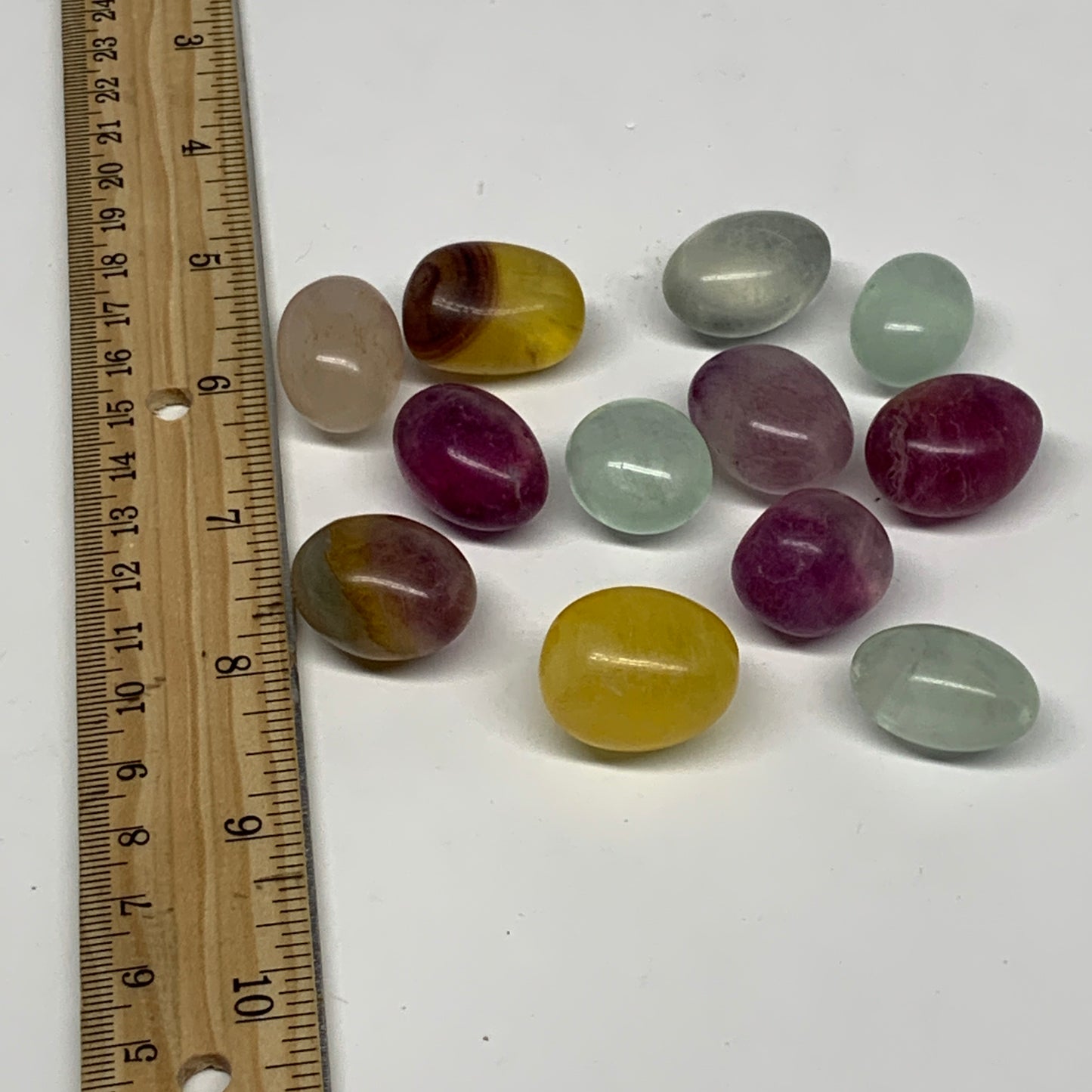 138.1g, 0.8"-1", 12pcs, Multi Color Fluorite Crystal Tumbled Stones, B28752