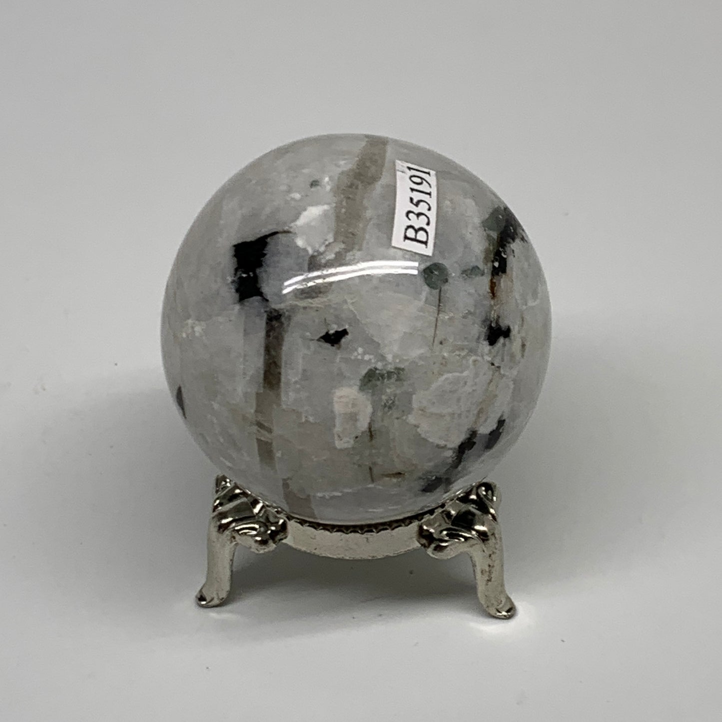 151g, 1.9"(48mm), Natural Rainbow Moonstone Sphere Ball Gemstone, B35191