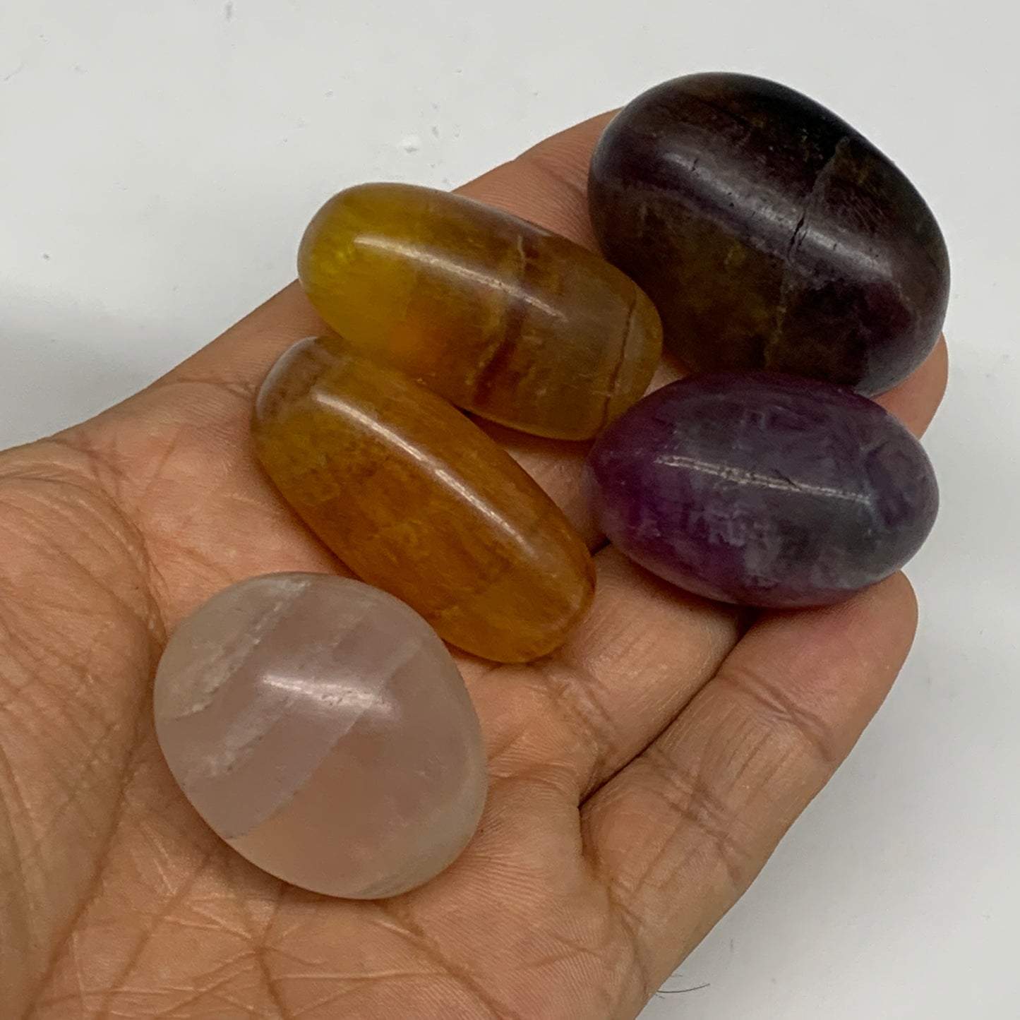 152.4g, 1.2"-1.5", 5pcs, Multi Color Fluorite Crystal Tumbled Stones, B28753